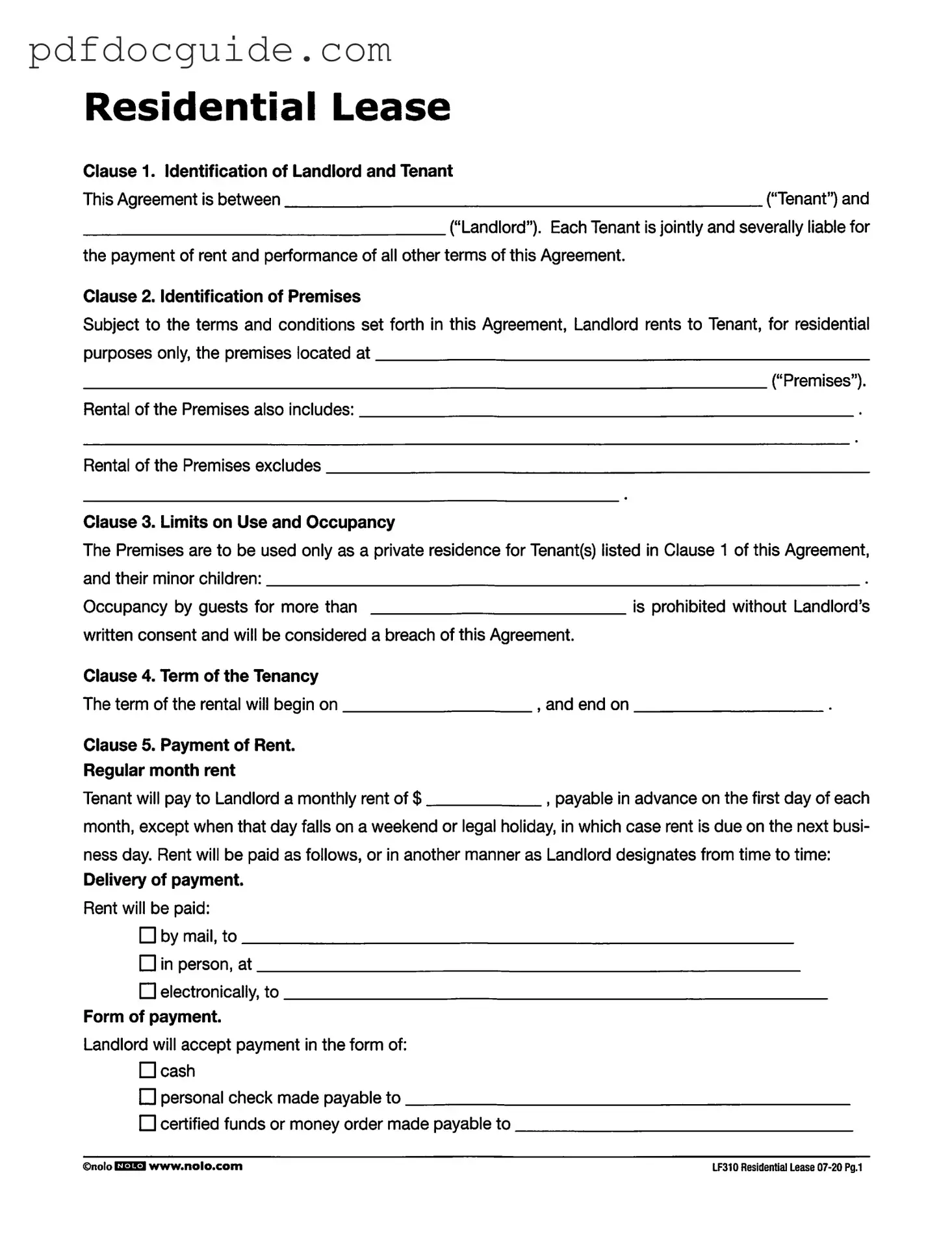 Lf310 Residential Lease Form