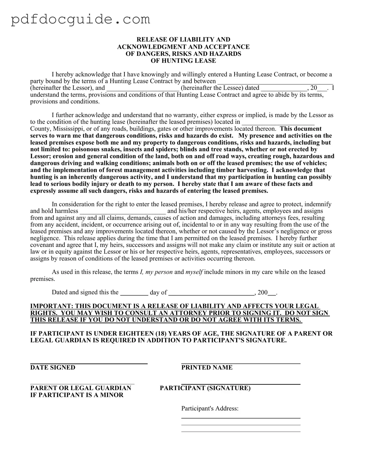 Liability Hunting Form