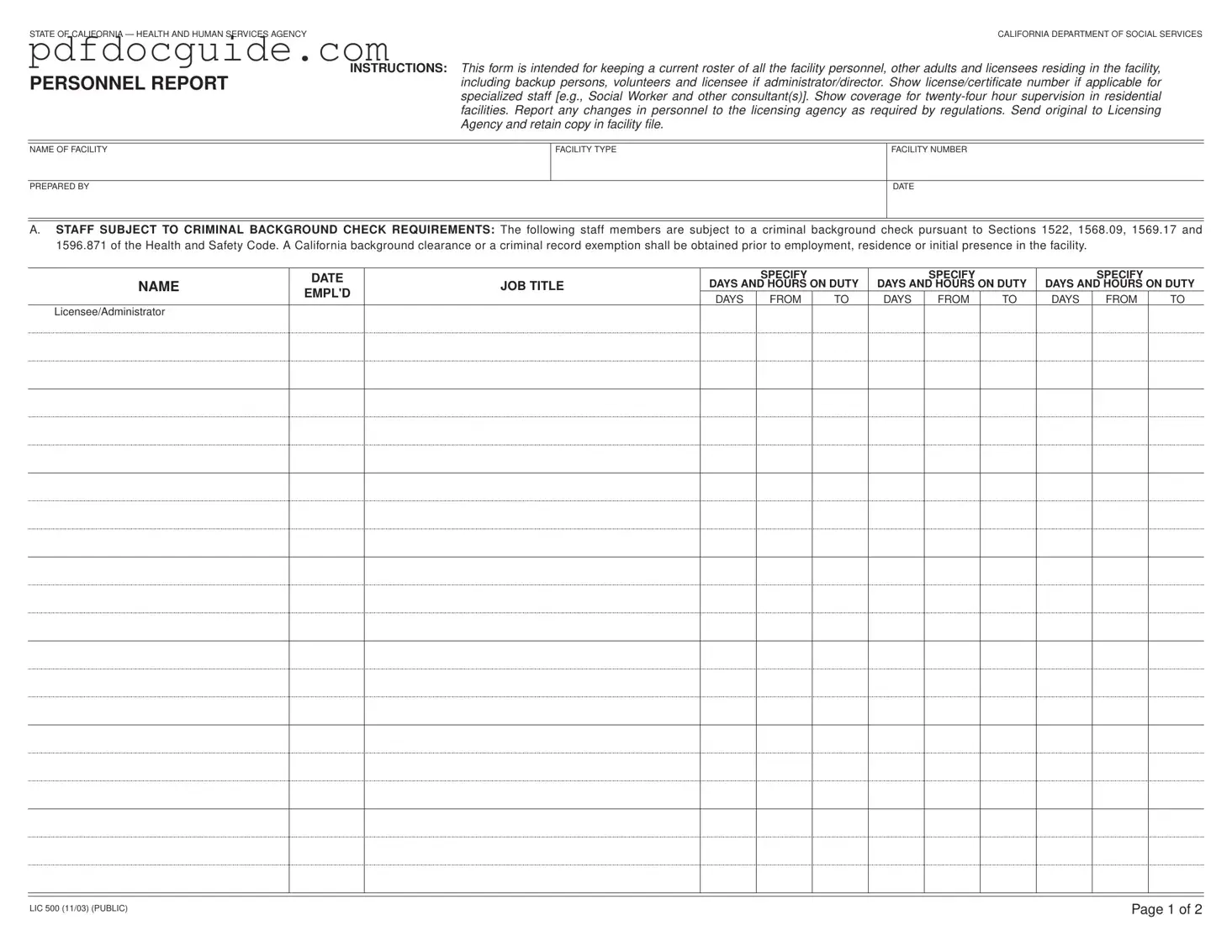 Lic 500 Form