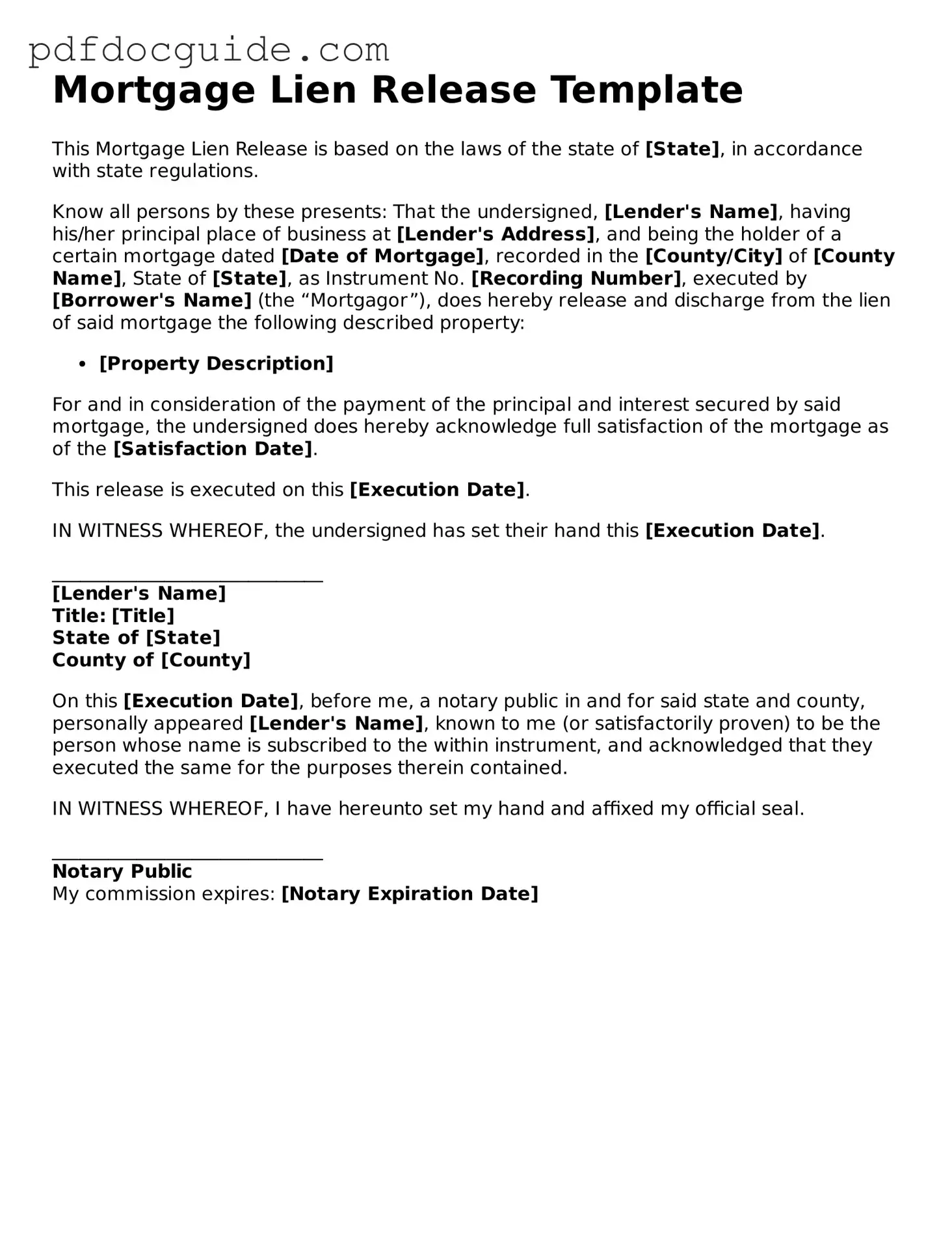 Attorney-Verified Mortgage Lien Release Template