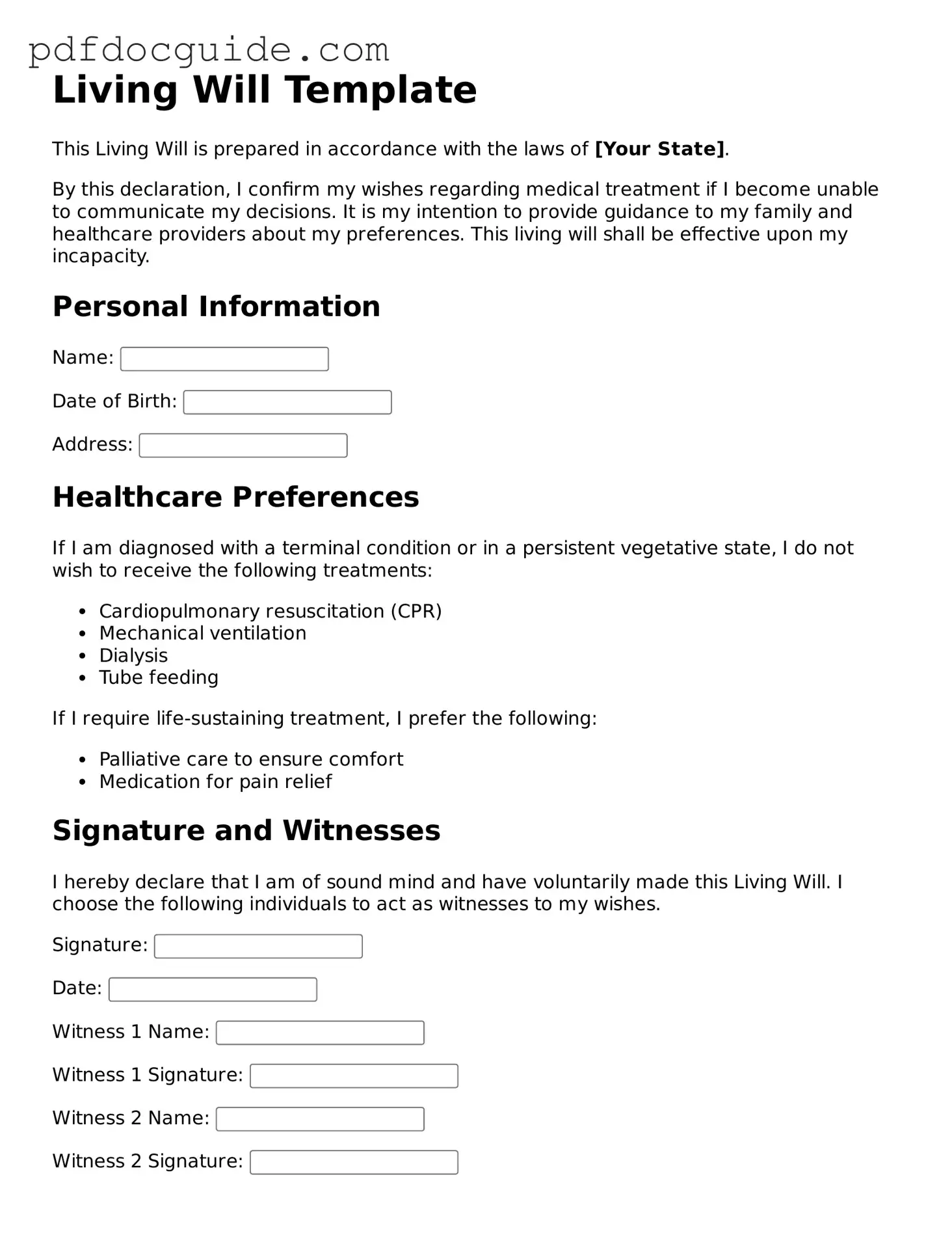 Attorney-Verified Living Will Template