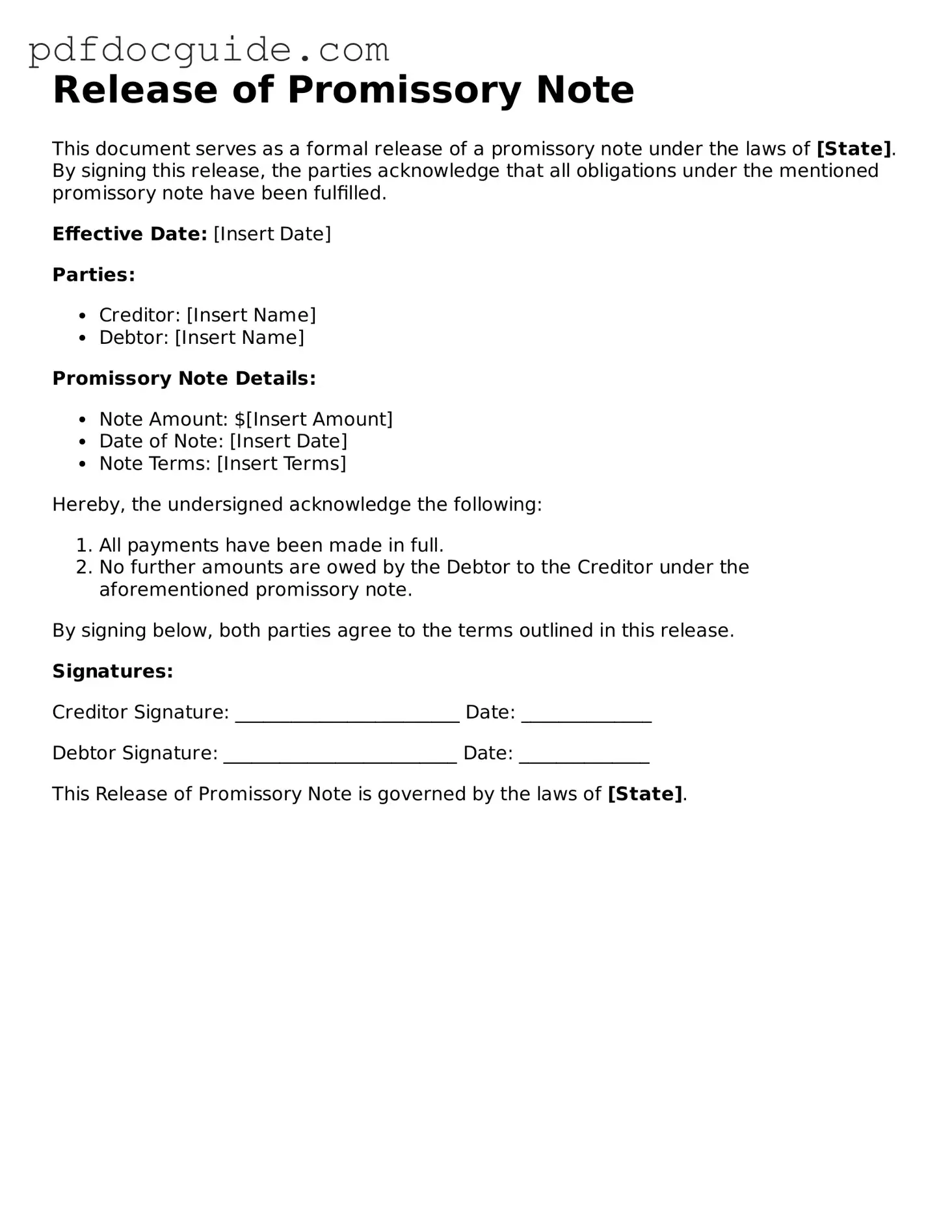 Attorney-Verified Release of Promissory Note Template