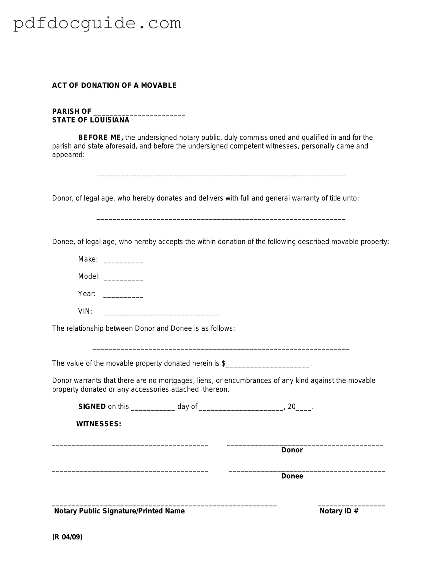 Louisiana act of donation Form