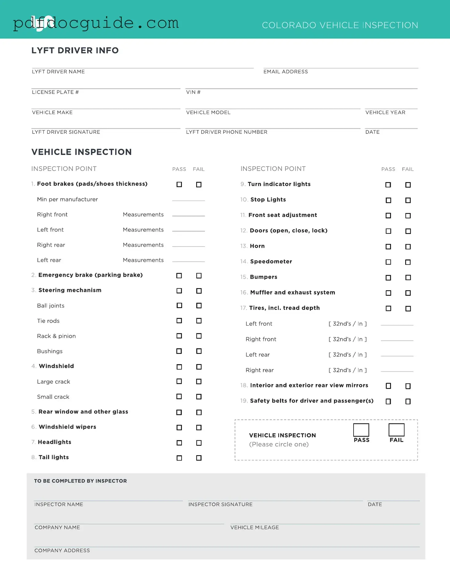Lyft Inspection Form
