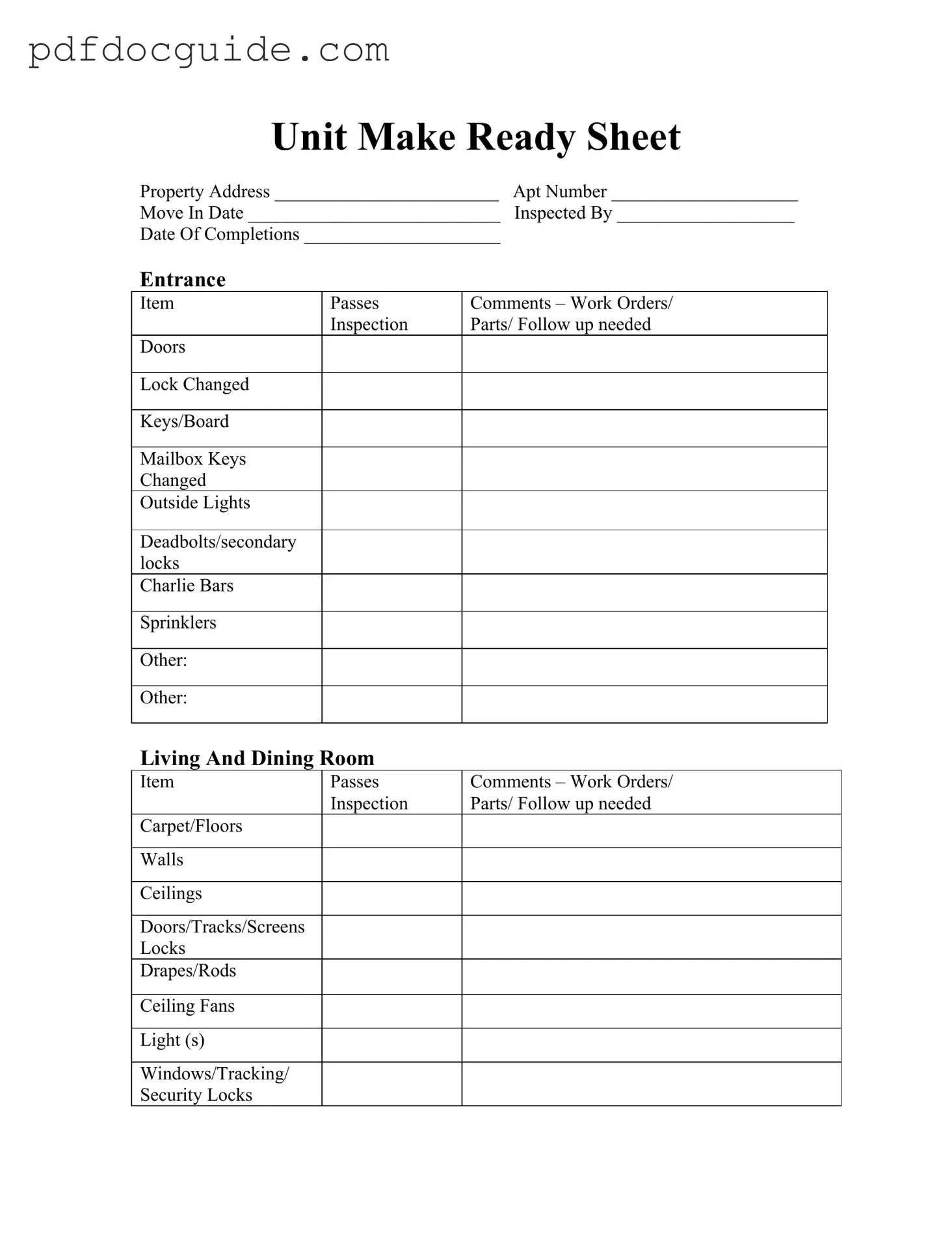Make Ready Checklist Form