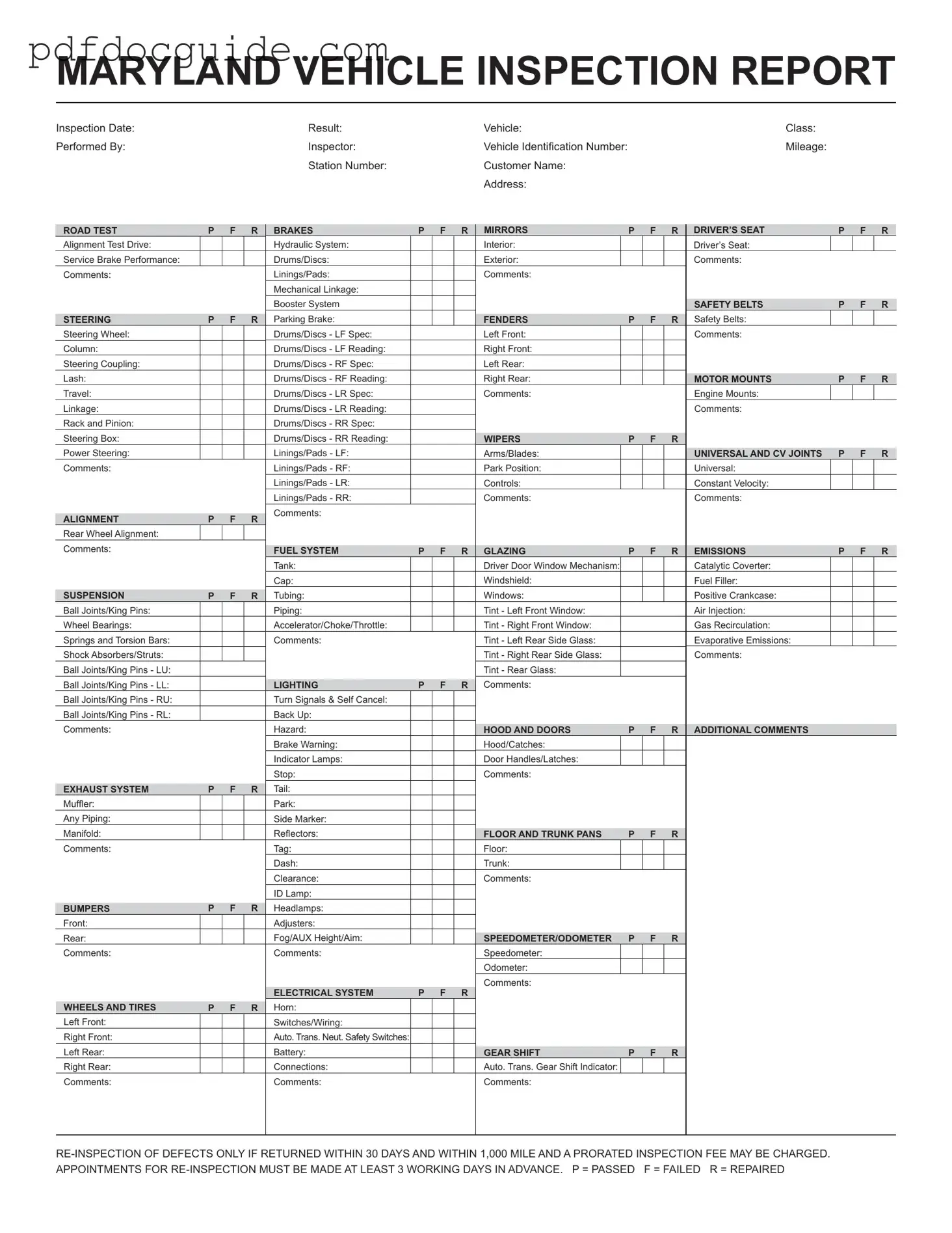 Md Inspection Report Form