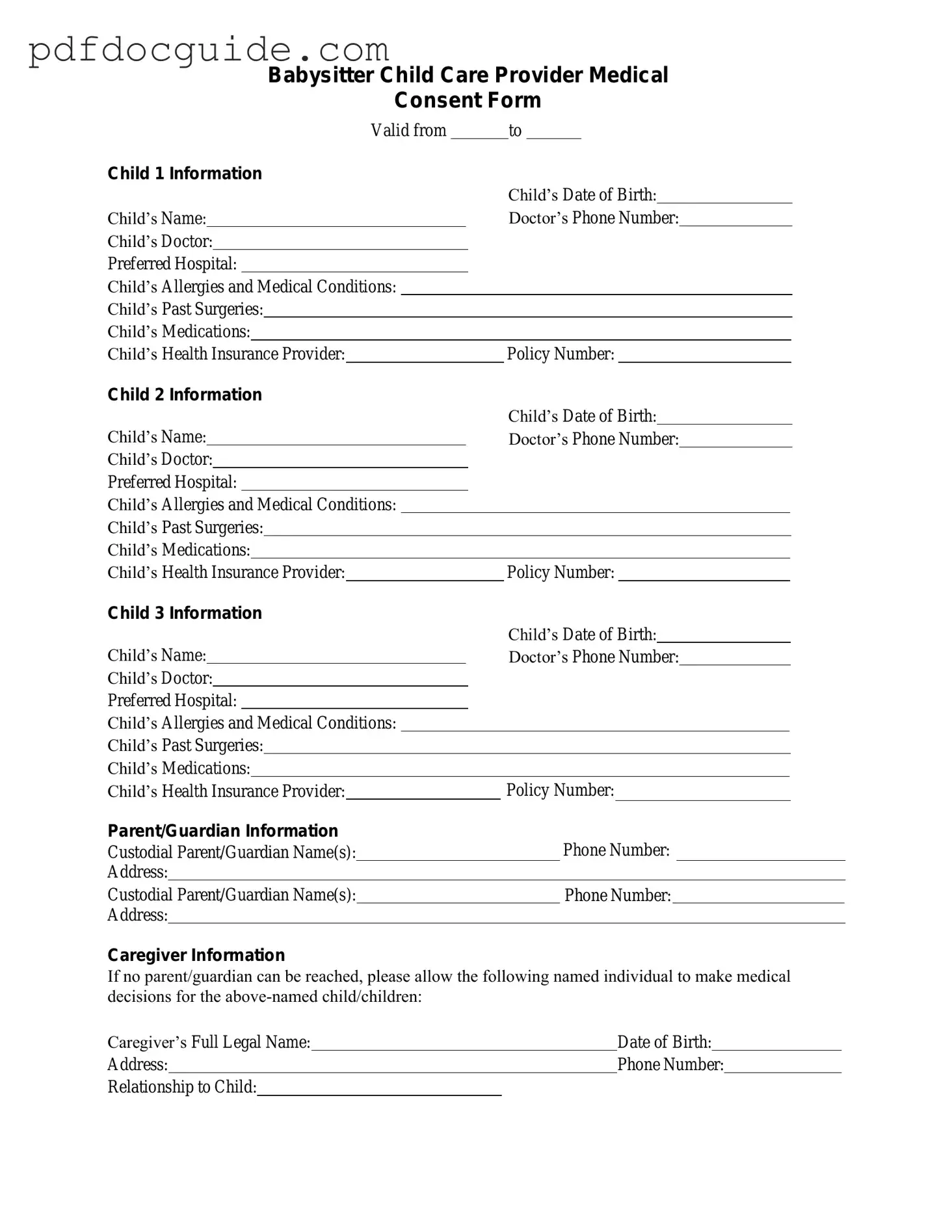 Medical Consent Babysitter Form
