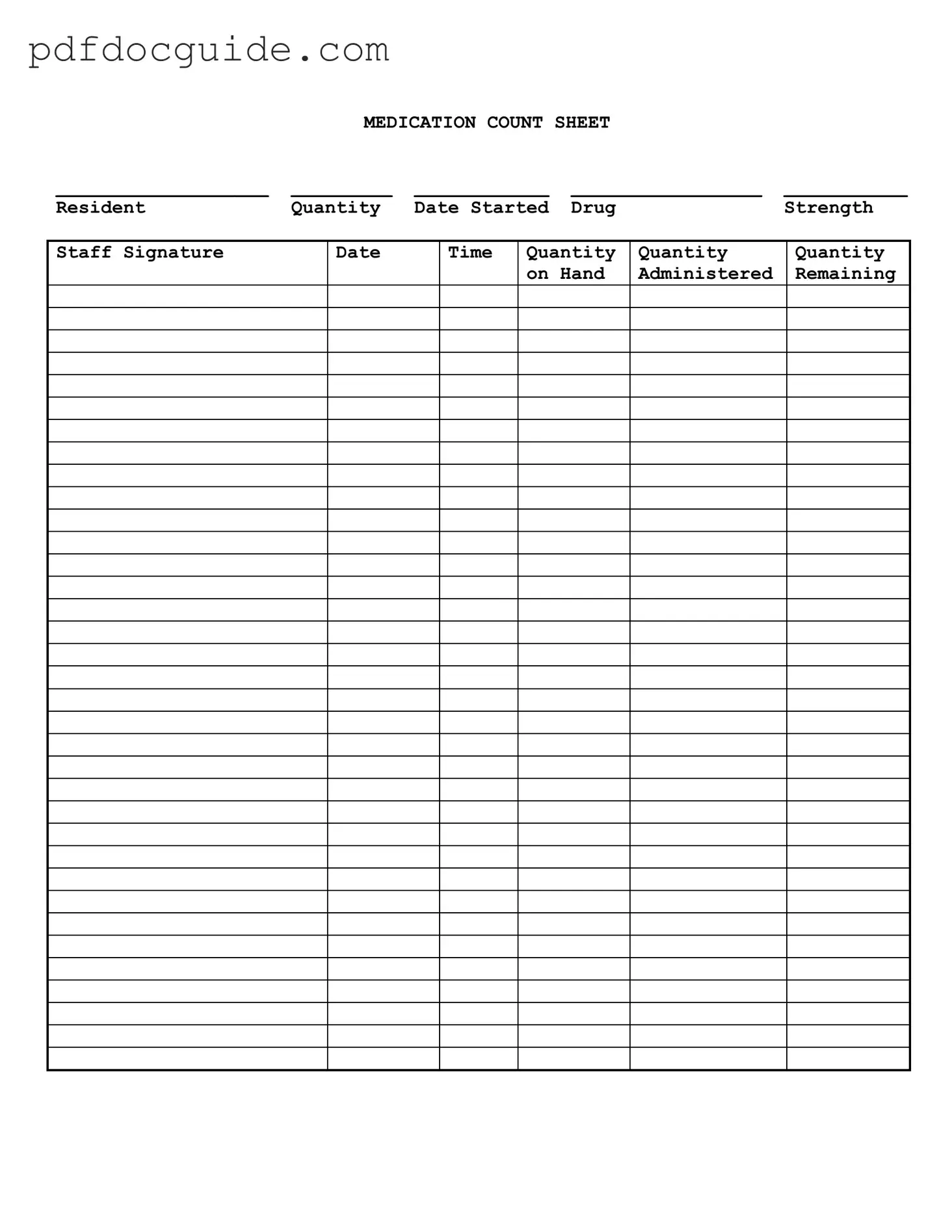 Medication Count Sheet Form