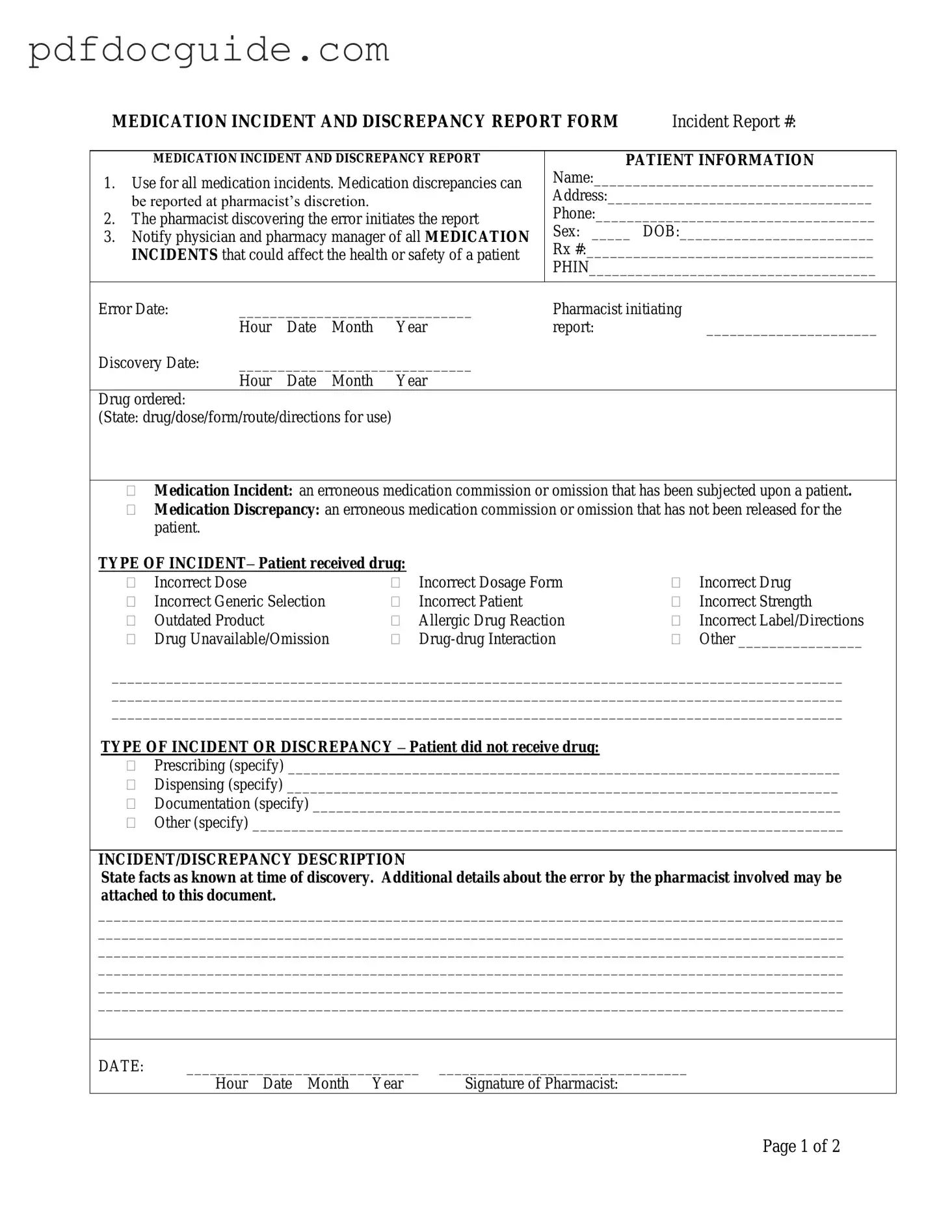 Medication Error Form