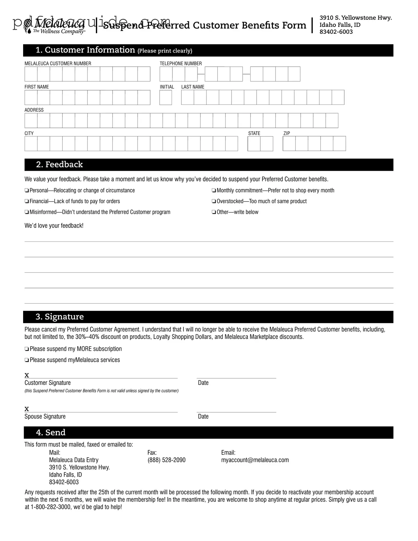 Melaleuca Cancellation Form