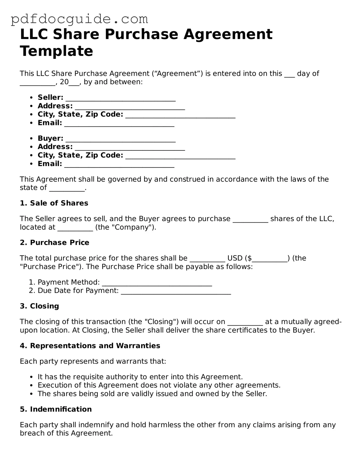 Attorney-Verified LLC Share Purchase Agreement Template