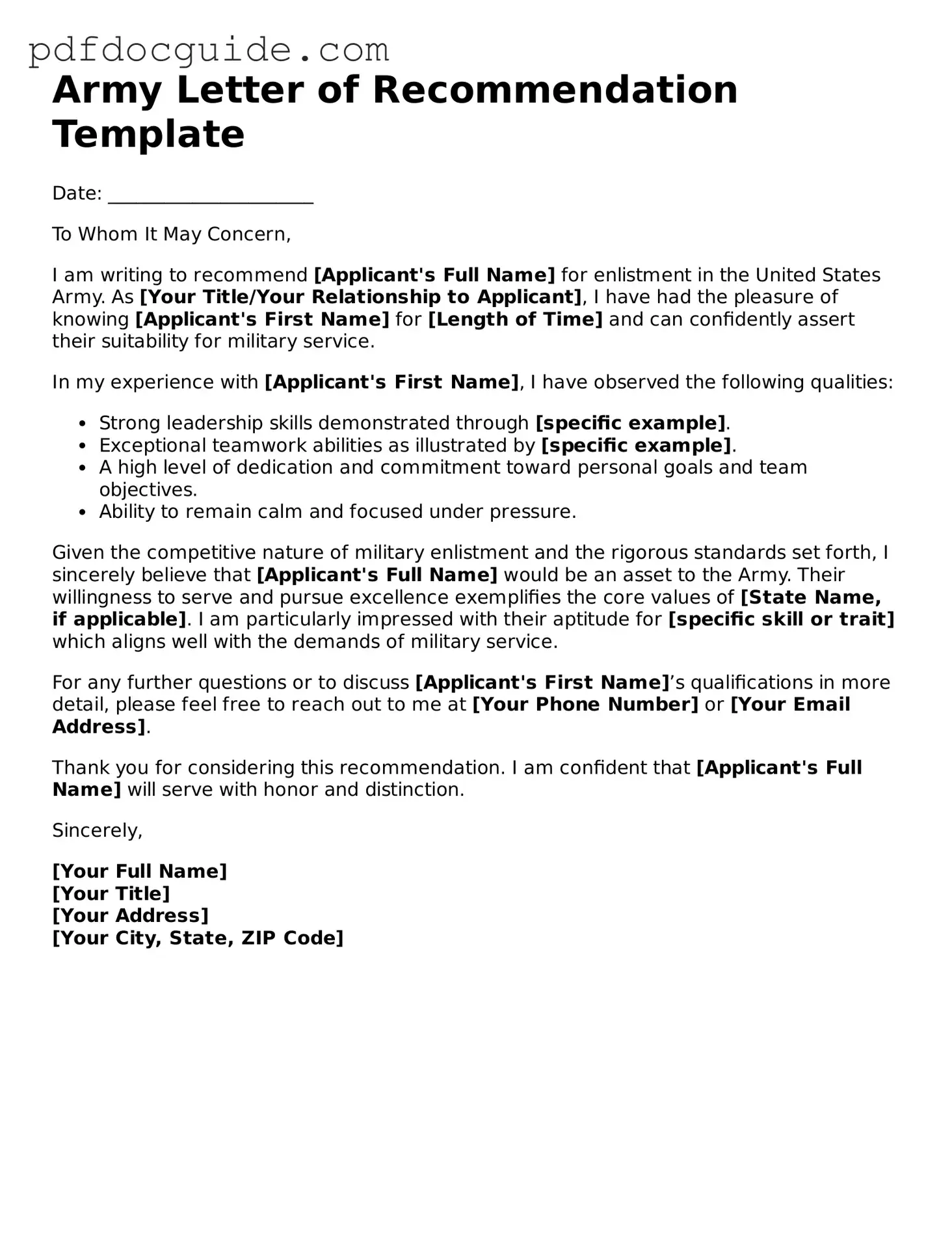Attorney-Verified Army Letter of Recommendation Template