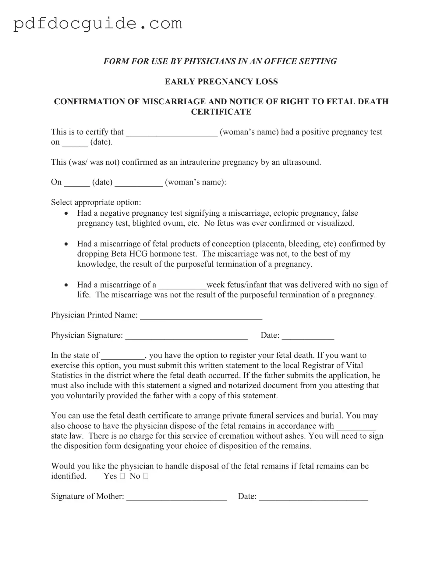 Miscarriage Discharge Paper Form