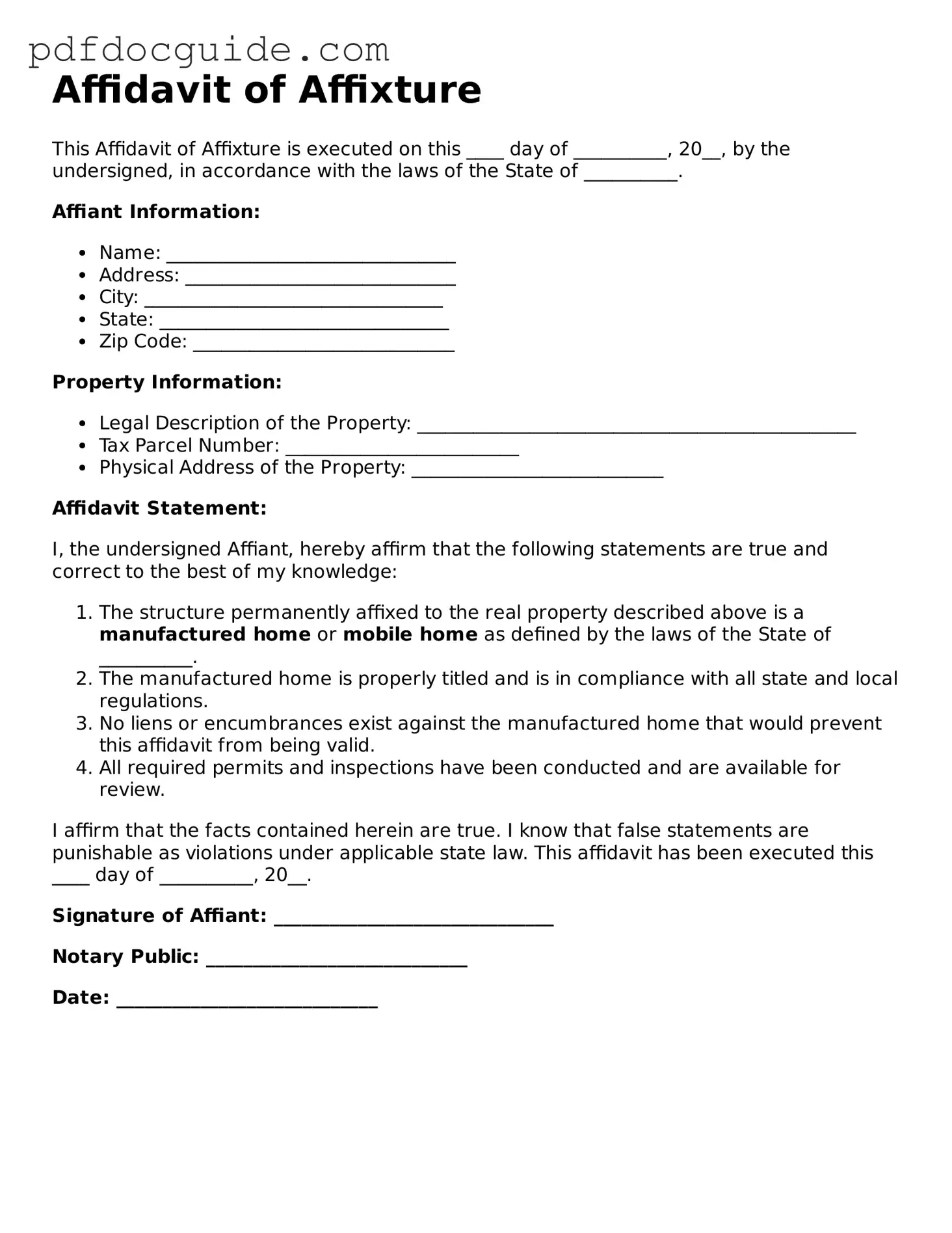 Attorney-Verified Affidavit of Affixture Template