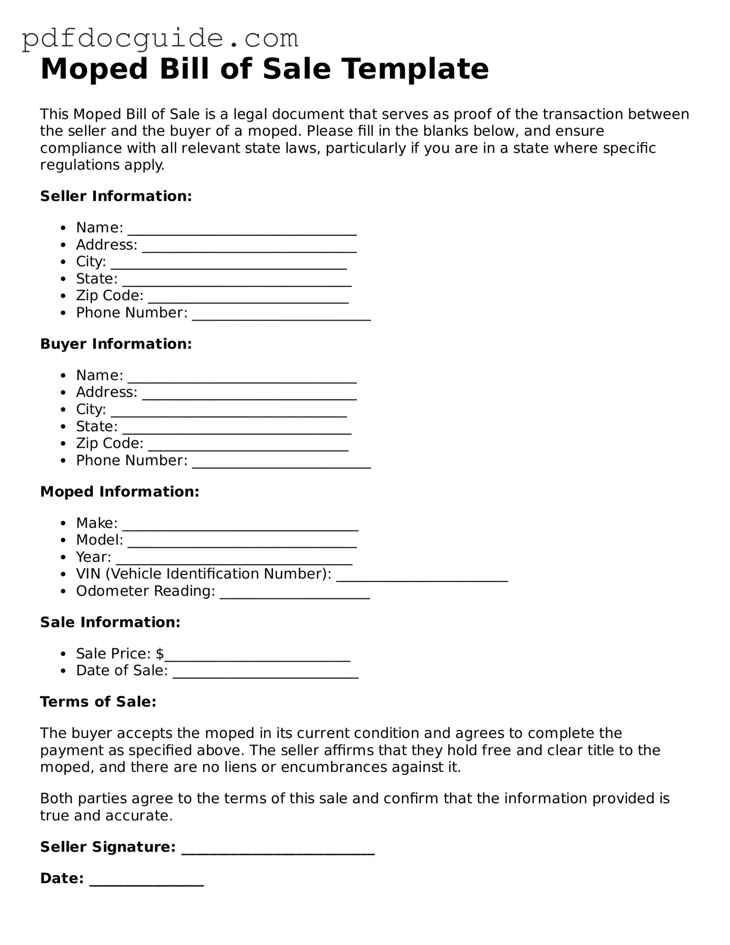 Attorney-Verified Moped Bill of Sale Template