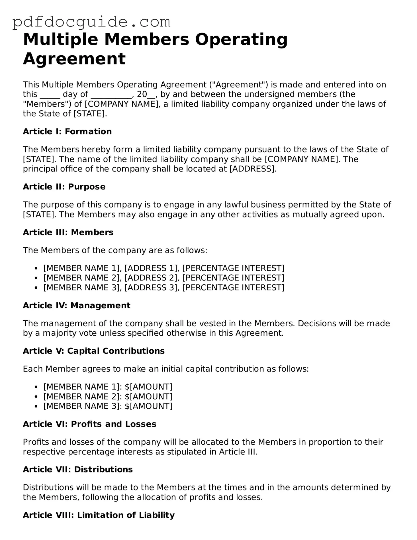 Attorney-Verified Multiple Members Operating Agreement Template
