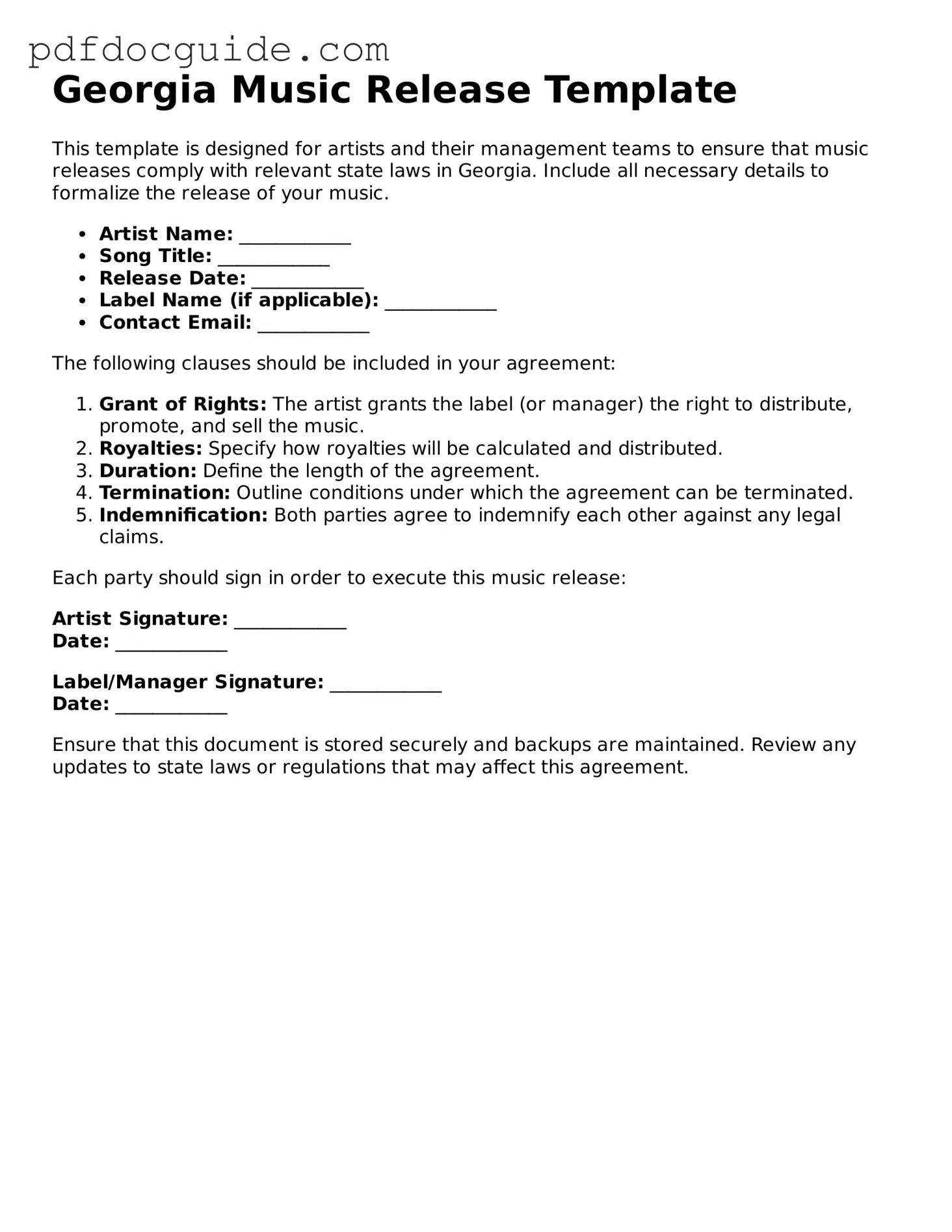 Attorney-Verified Music Release Template