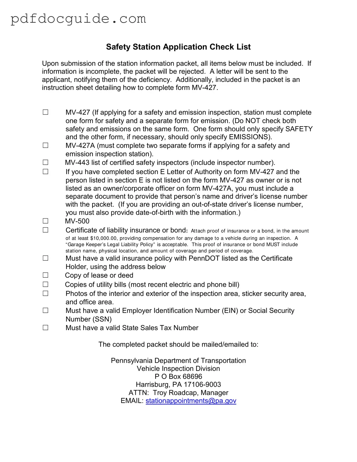 Mv 427 Penndot Form