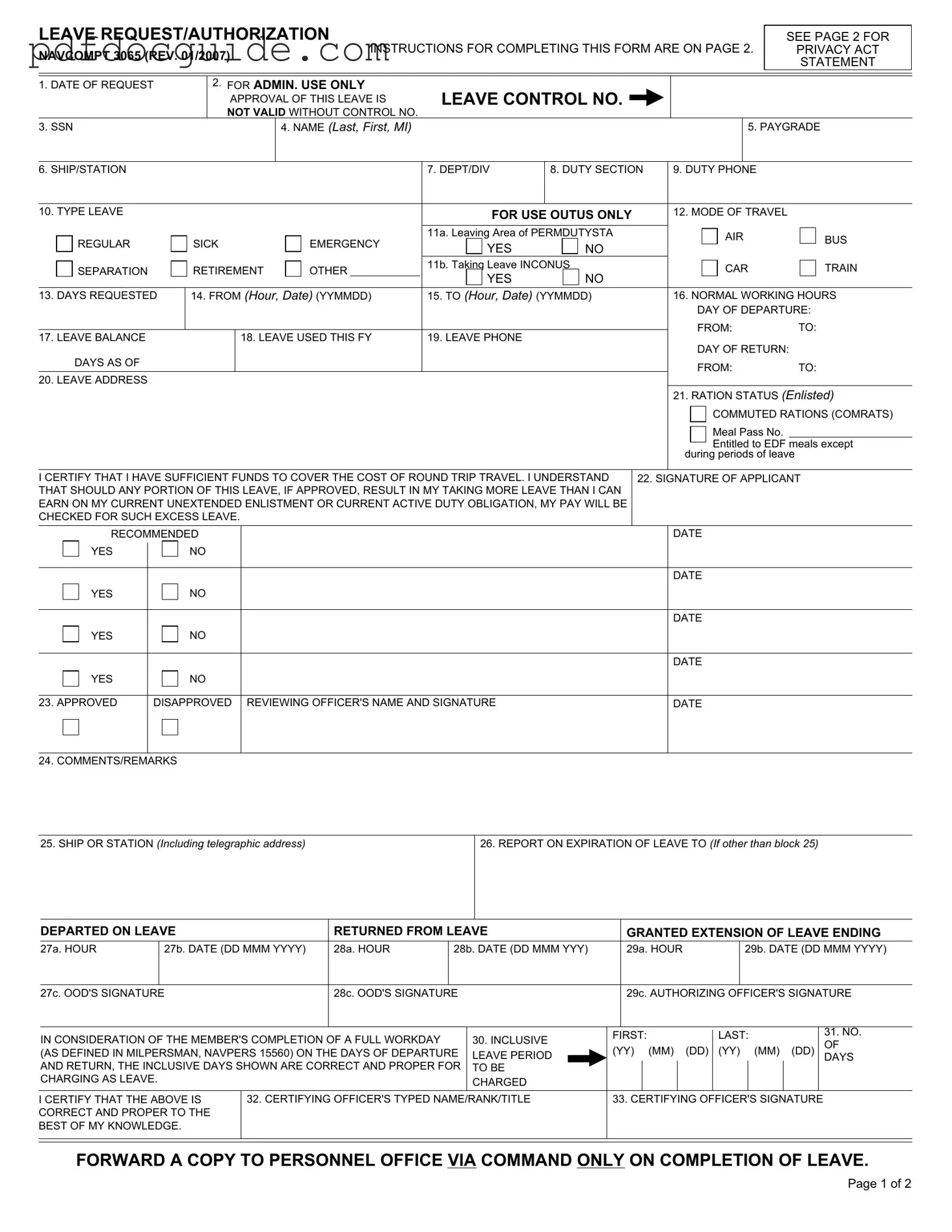 Navcompt 3065 Form