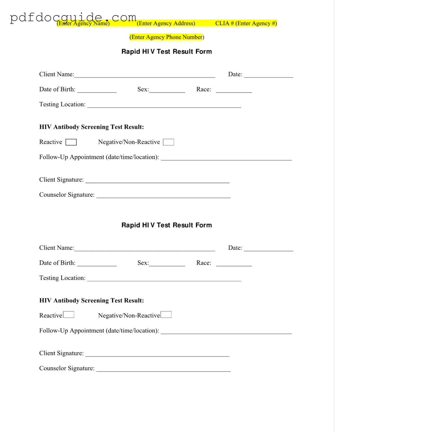 Negative Hiv Test Form