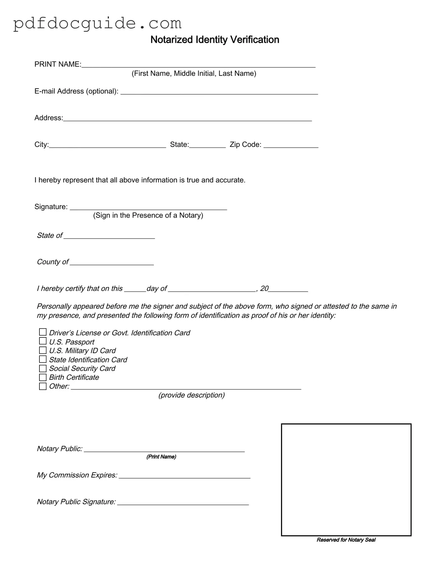 Notarized Identity Verification Form
