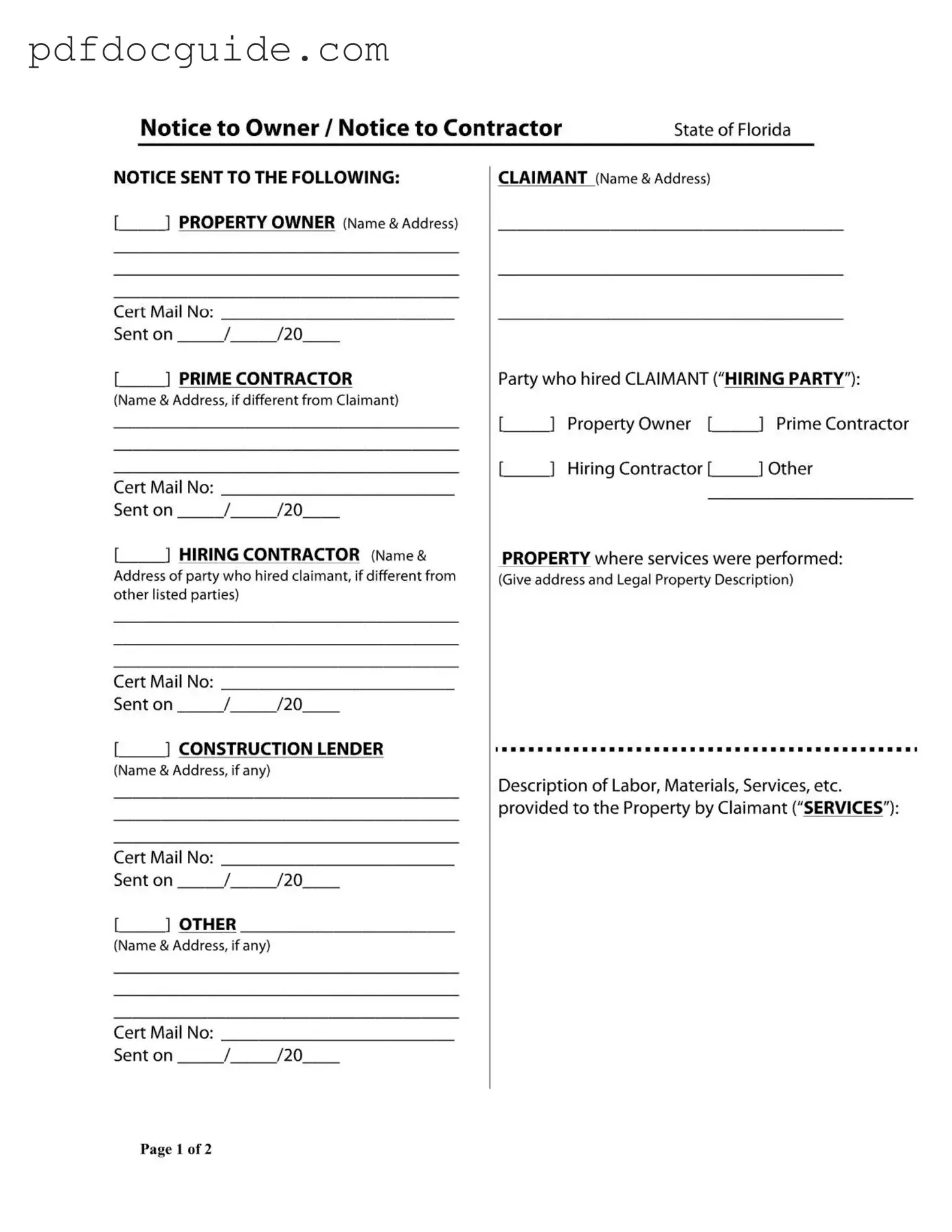Notice Owner Florida Form