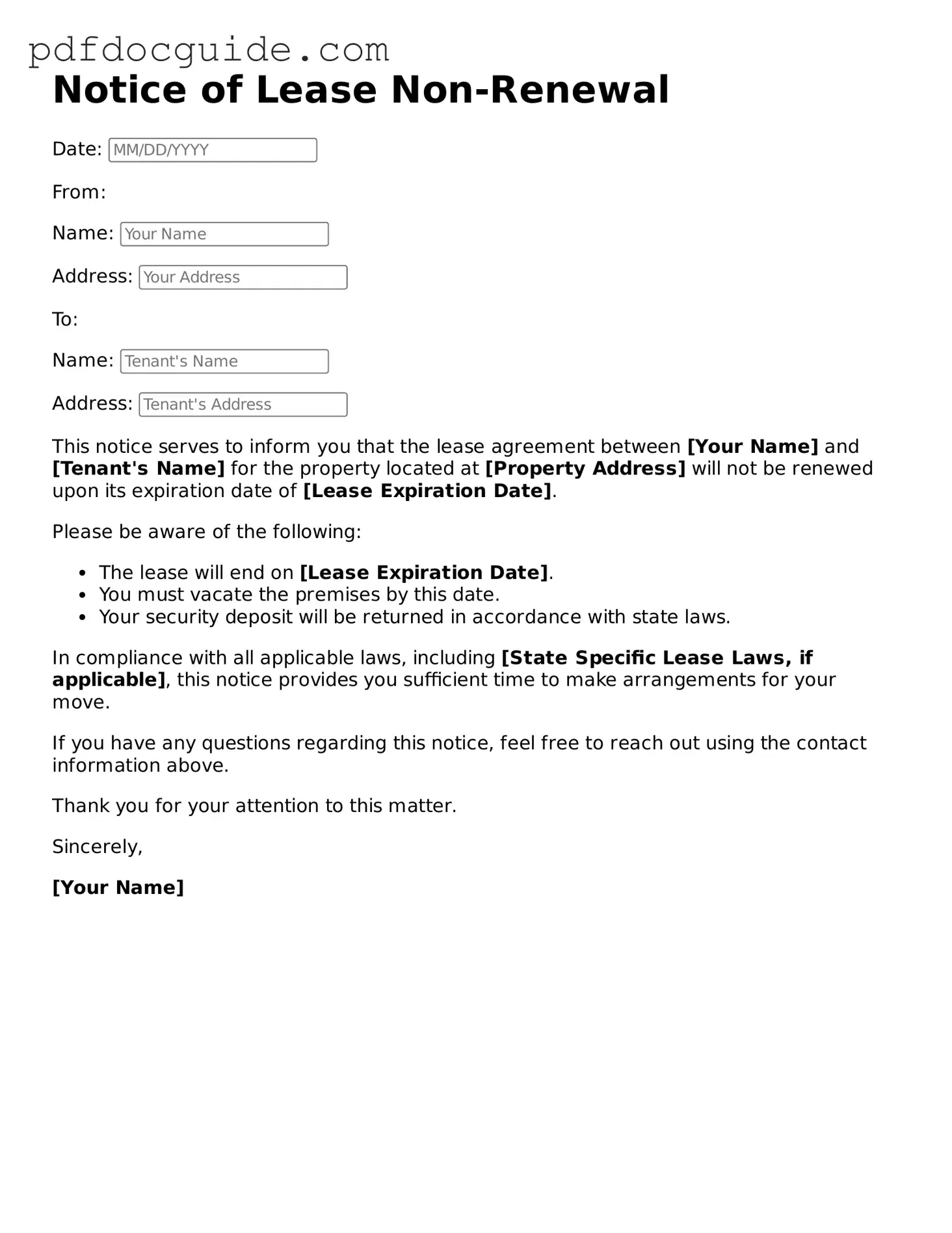Attorney-Verified Notice of Lease Non-Renewal Template