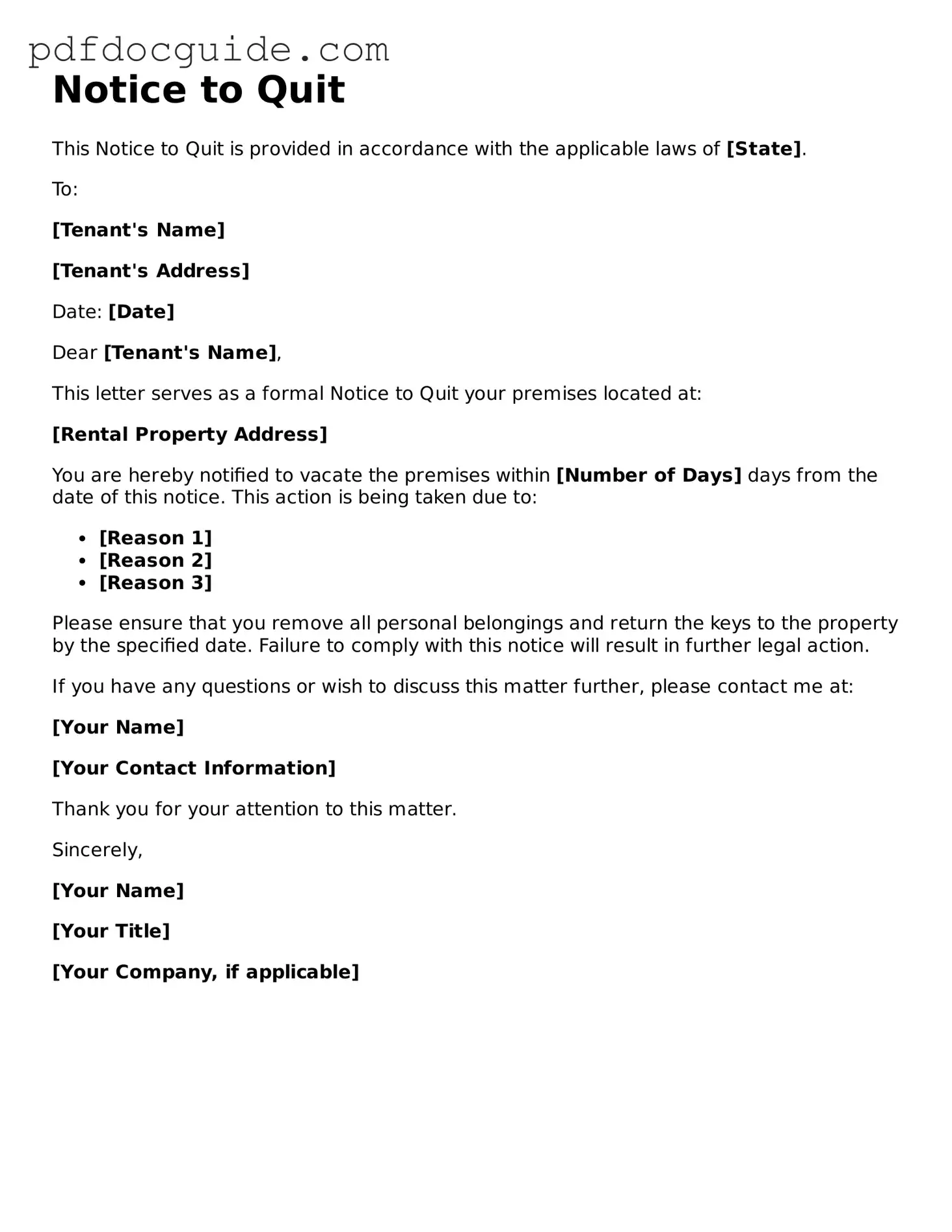 Attorney-Verified Notice to Quit Template