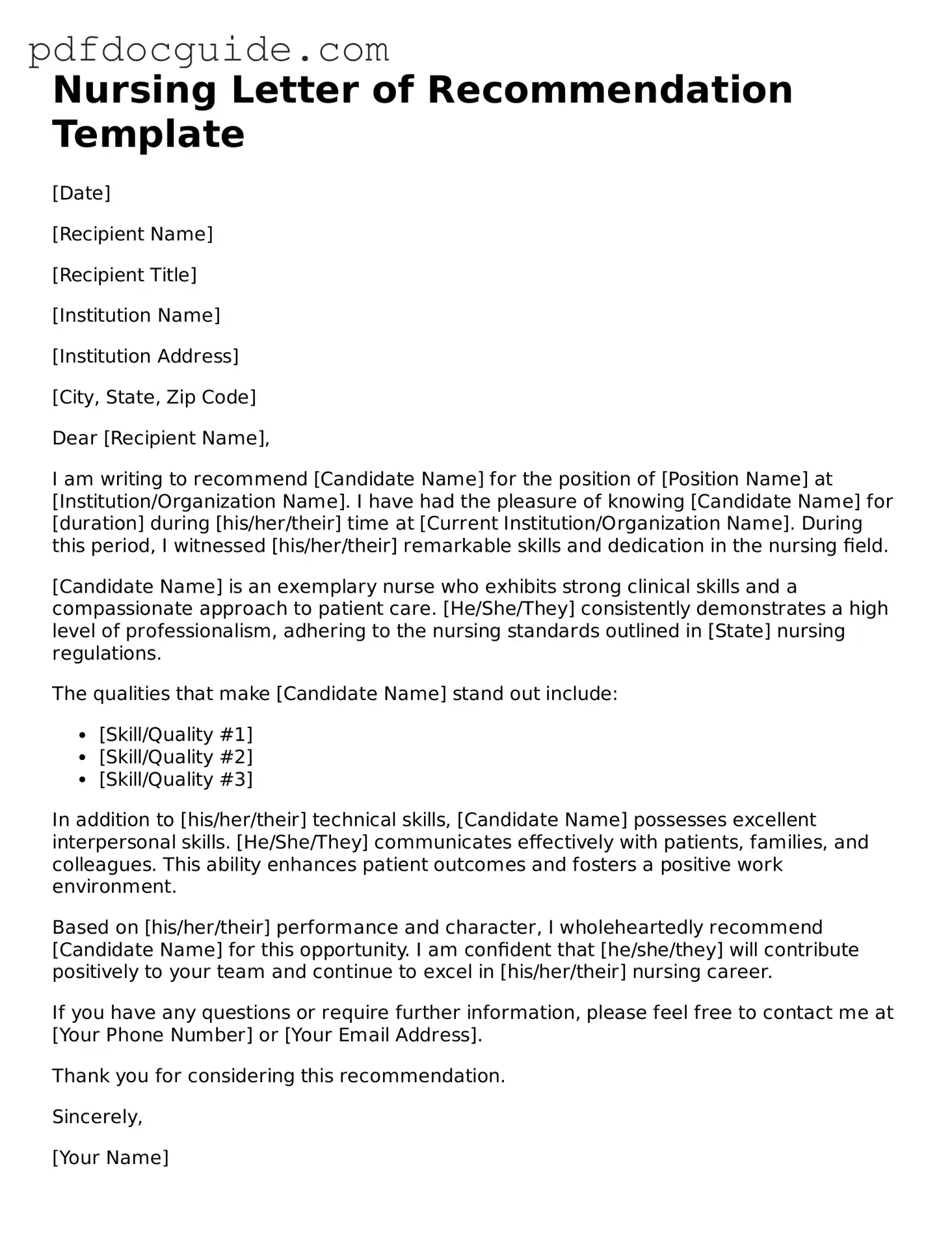 Attorney-Verified Nursing Letter of Recommendation Template
