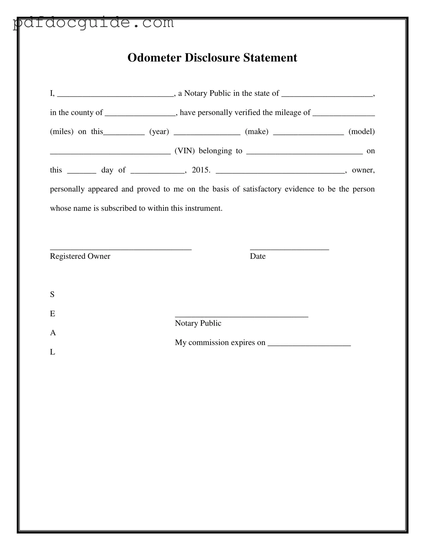 Notarized Odometer Statement Form