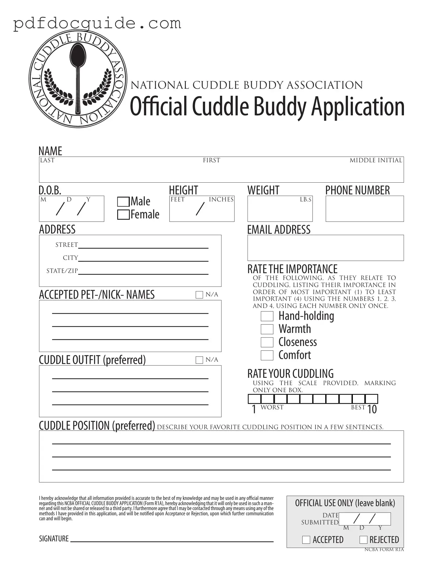 Cuddle Buddy Application Form