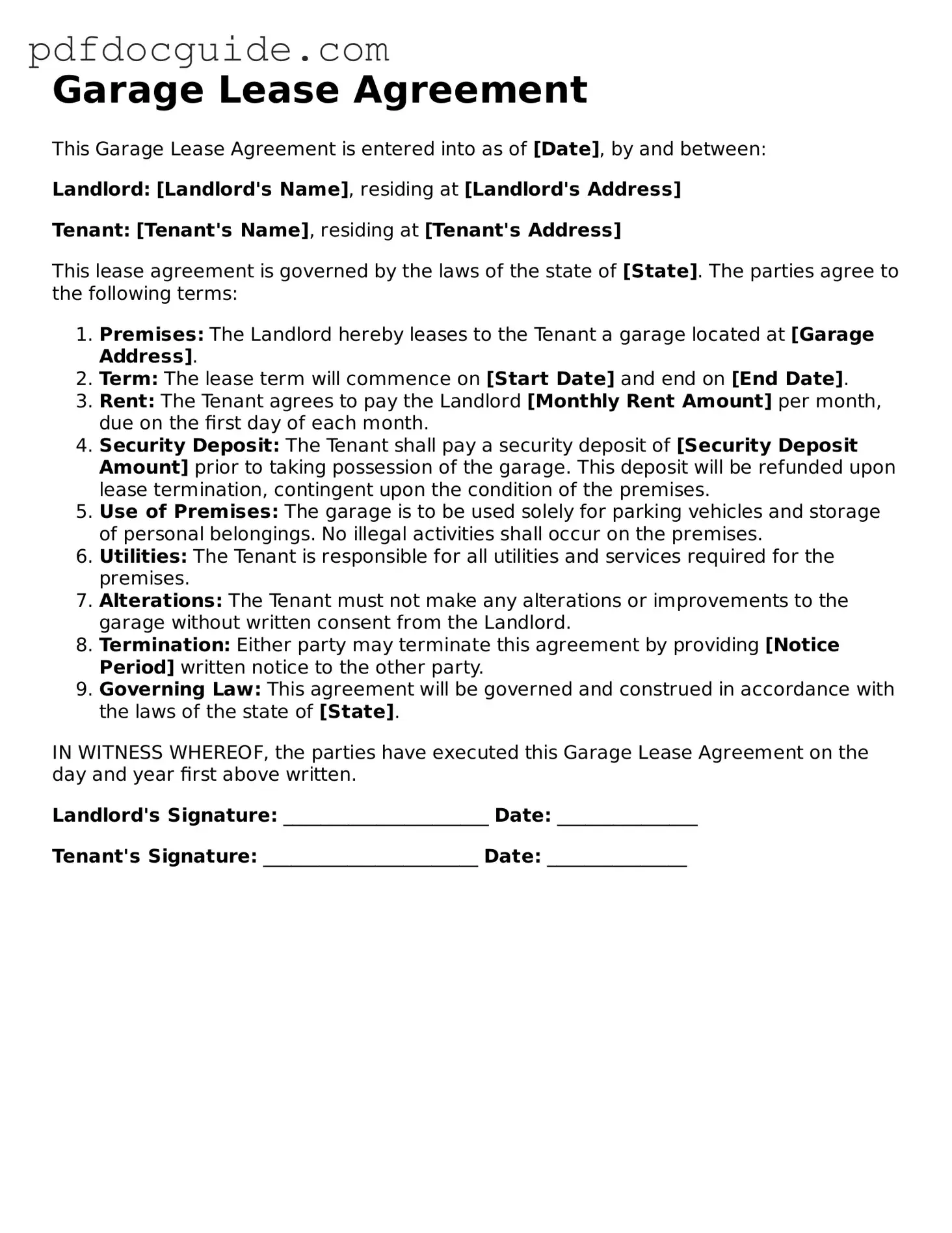 Attorney-Verified Garage Lease Agreement Template