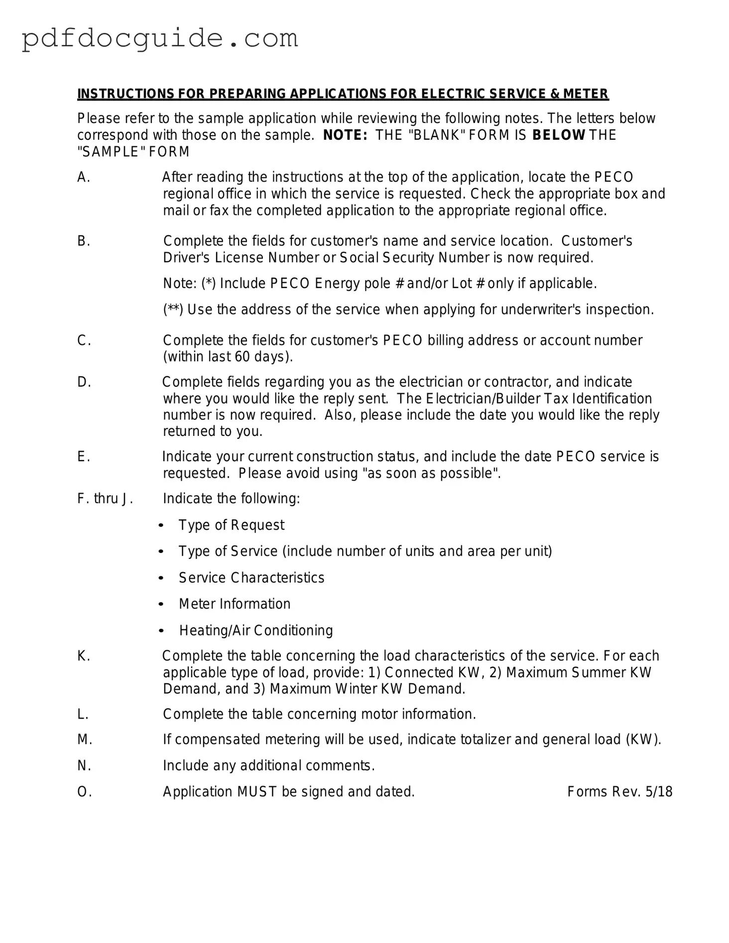 Peco Service And Meter Application Form
