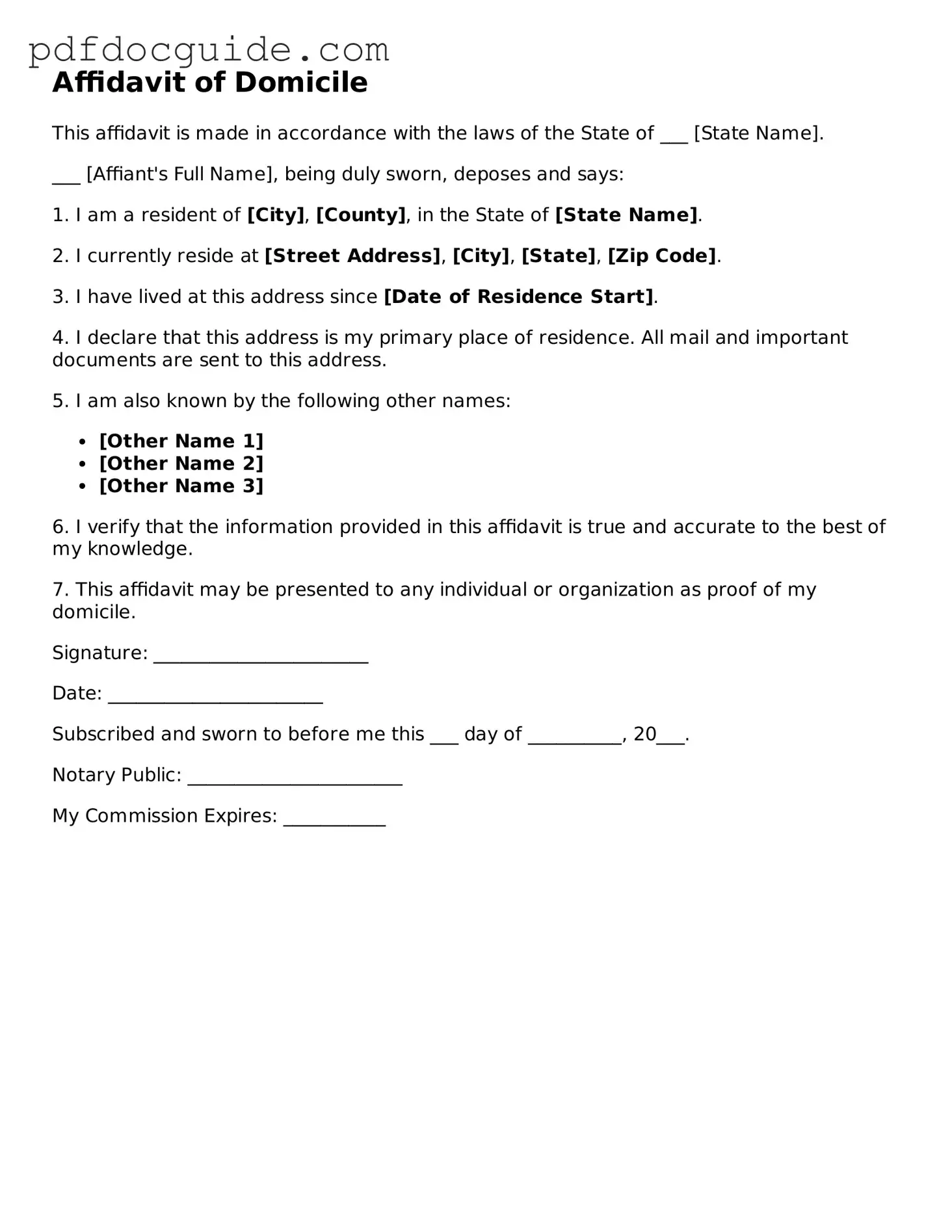 Attorney-Verified Affidavit of Domicile Template