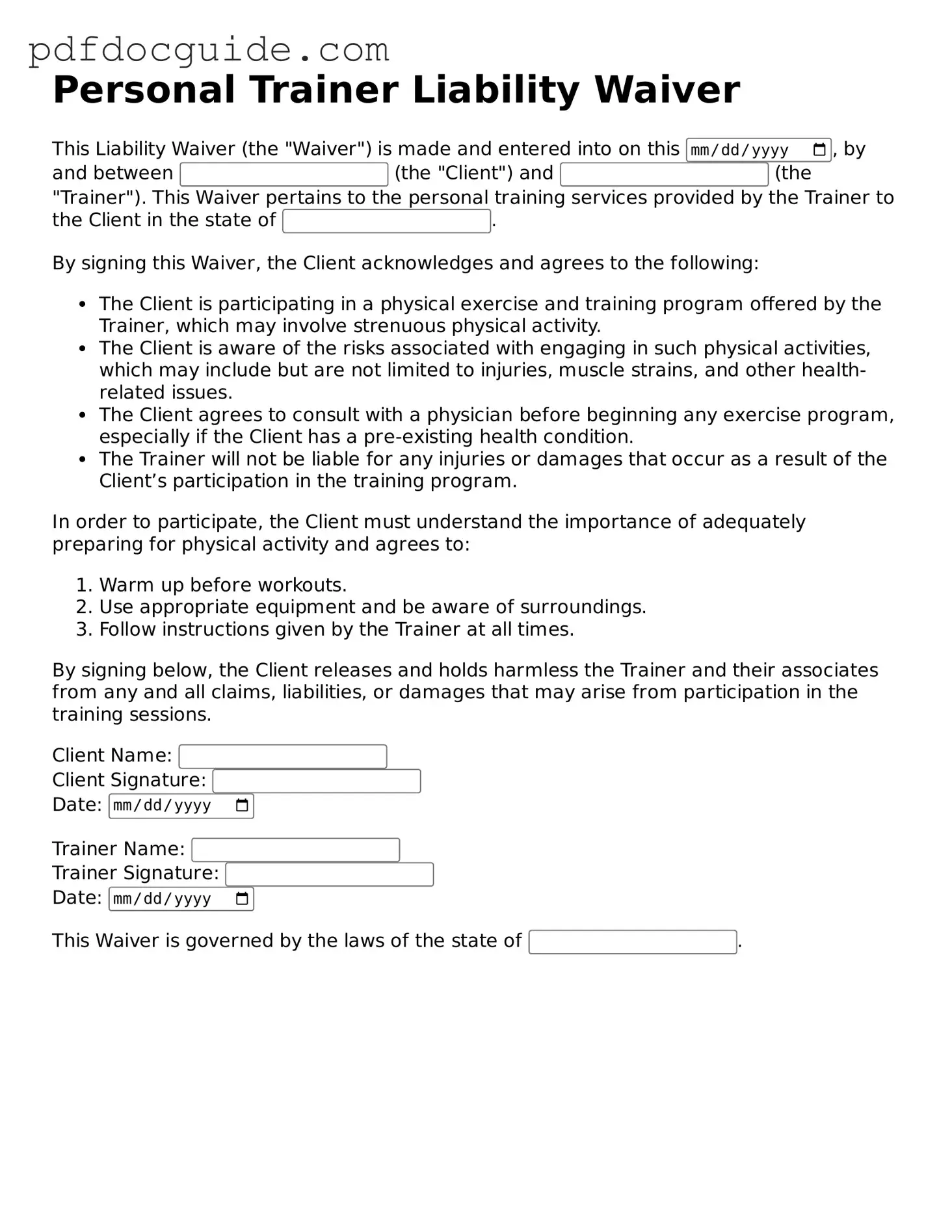 Attorney-Verified Personal Trainer Liability Waiver Template