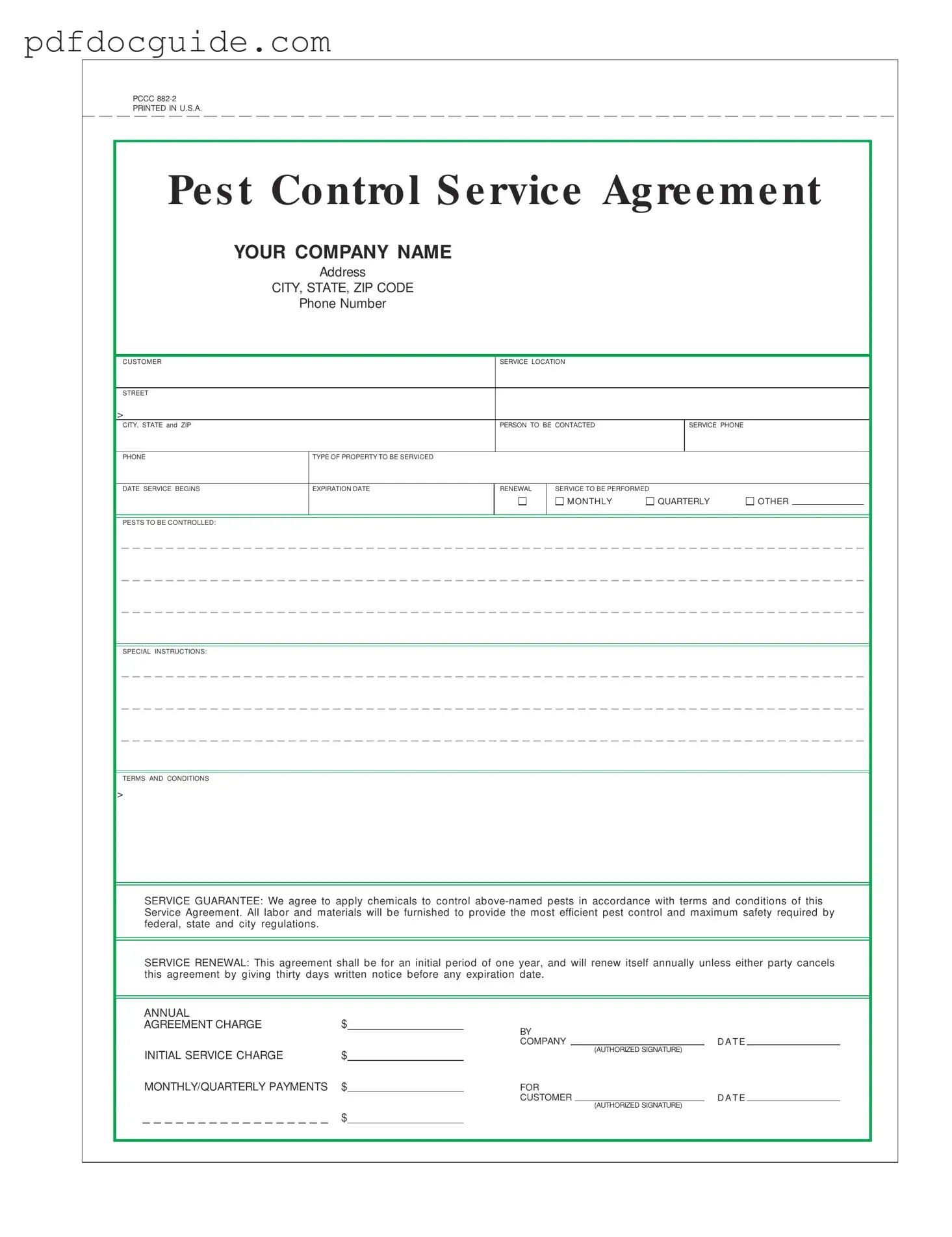 Pest Control Contract Form