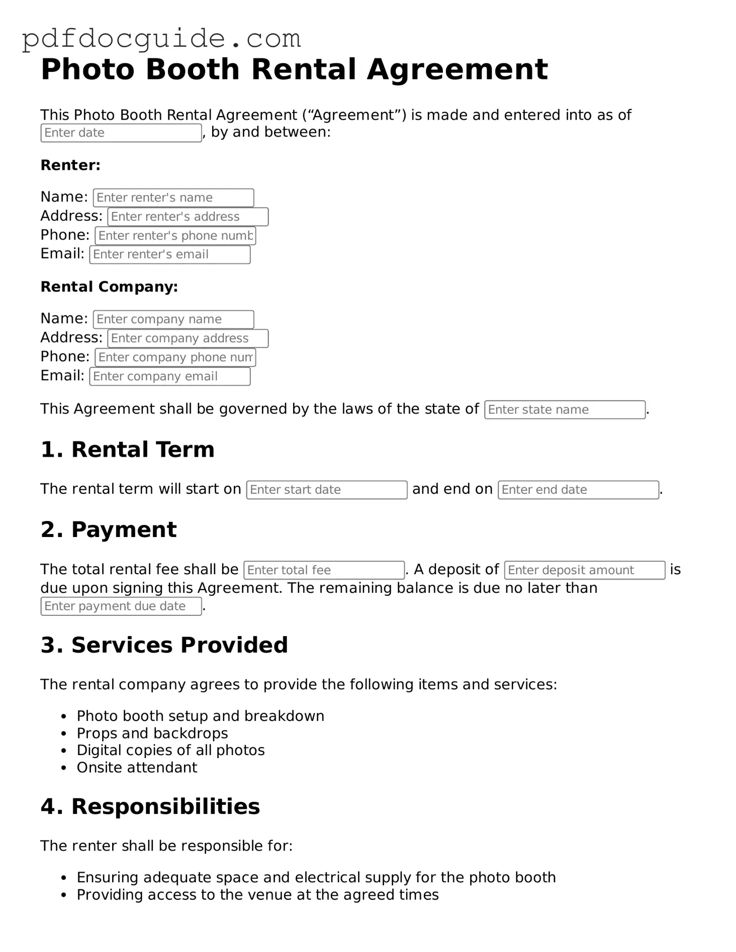 Attorney-Verified Photo Booth Rental Agreement Template