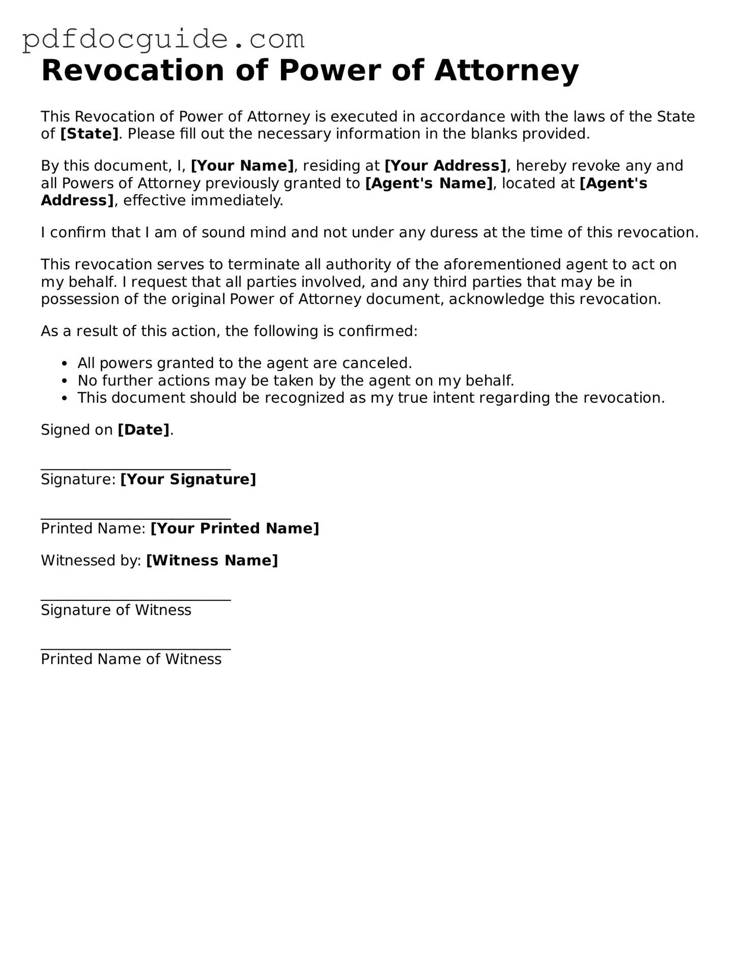 Attorney-Verified Revocation of Power of Attorney Template