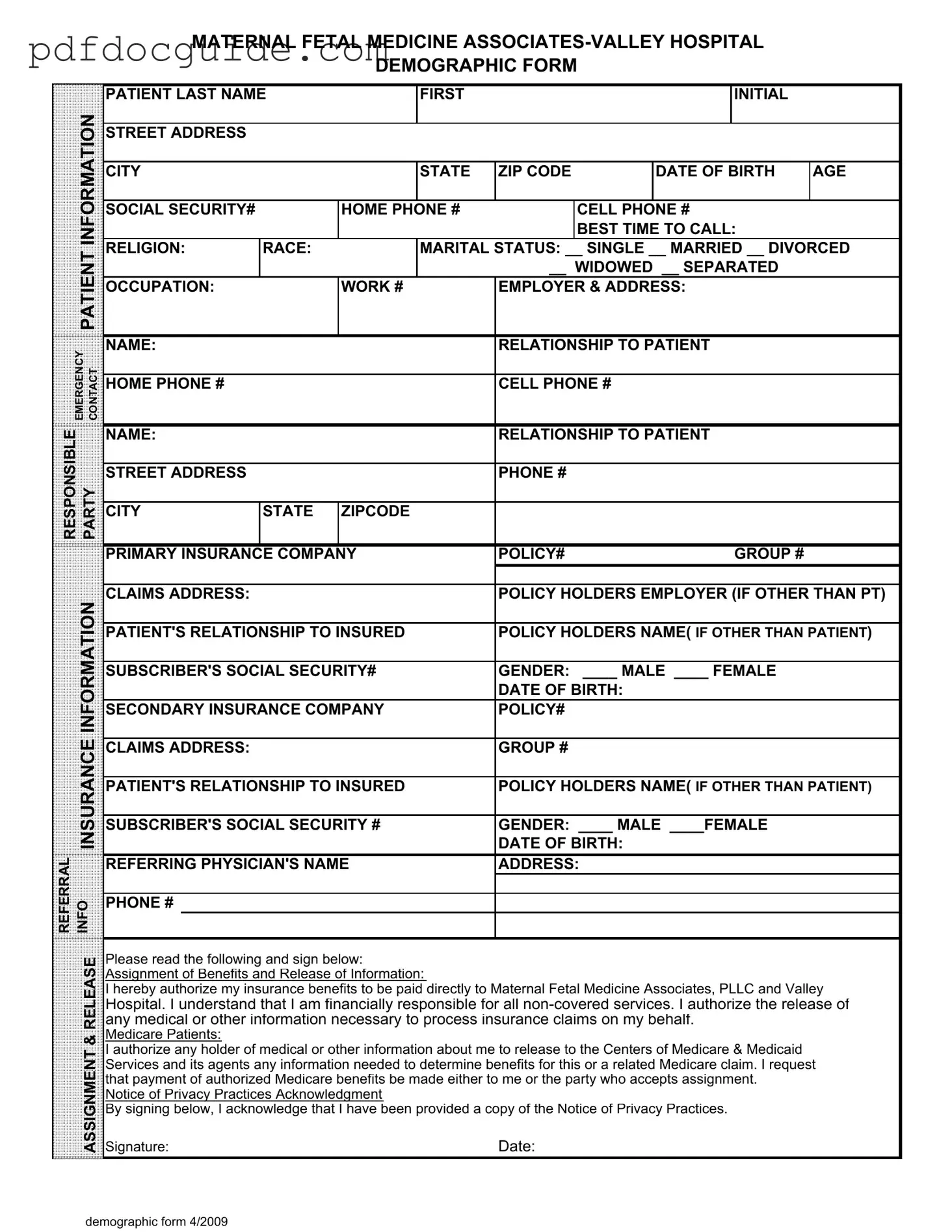 Patient Demographics Form