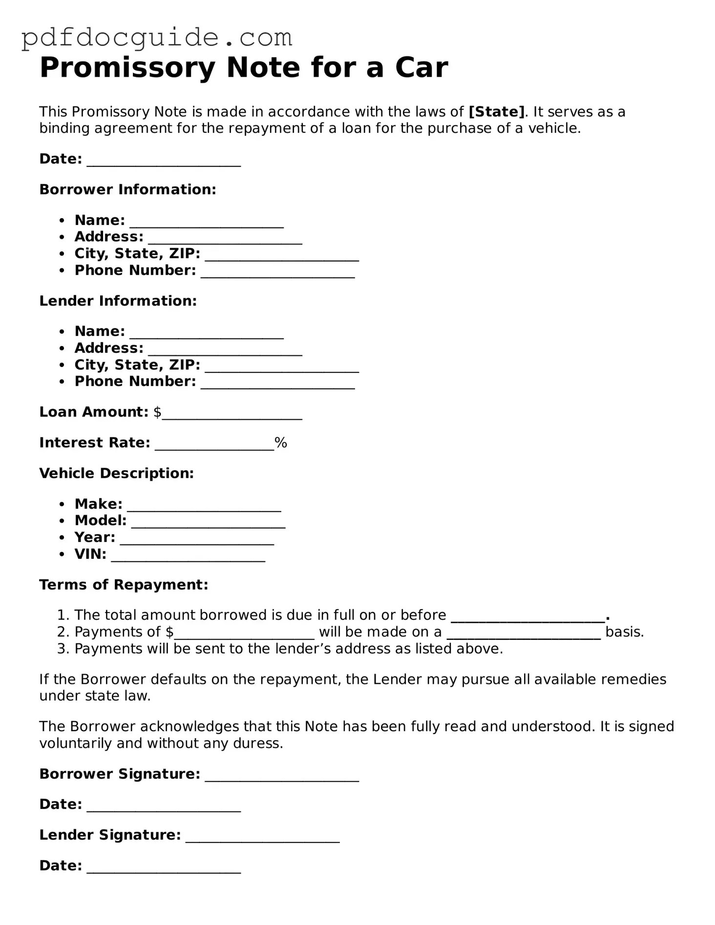 Attorney-Verified Promissory Note for a Car Template