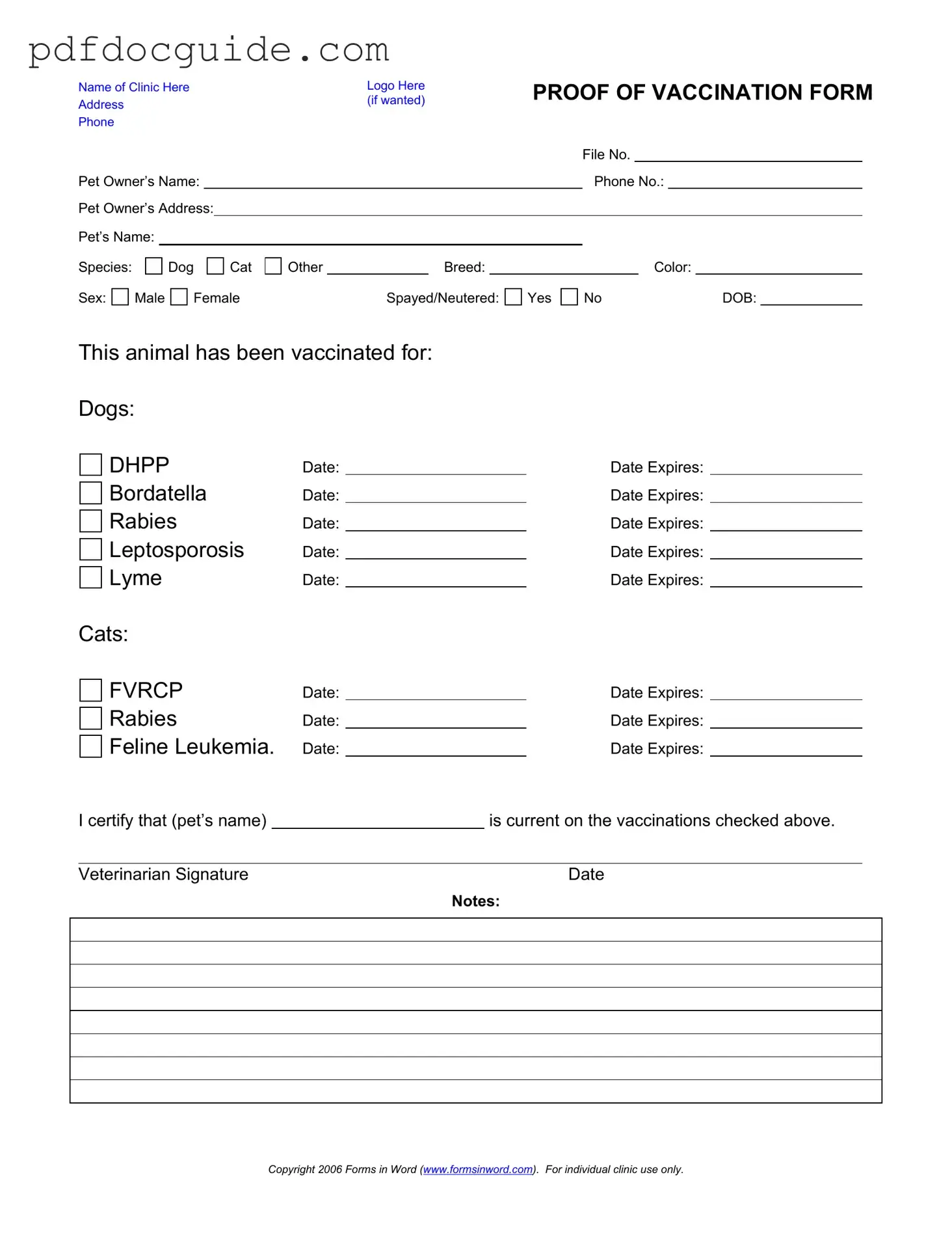 Proof Of Vaccination Dog Form