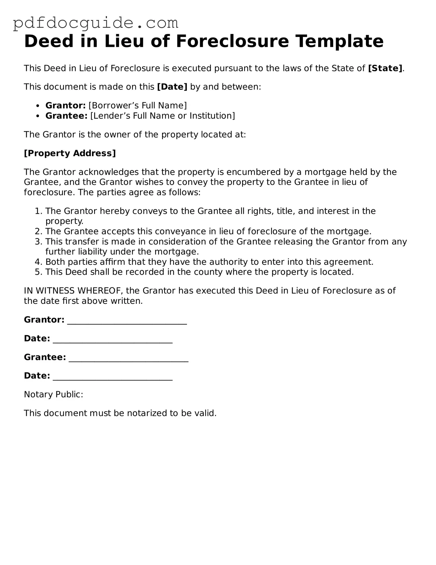 Attorney-Verified Deed in Lieu of Foreclosure Template