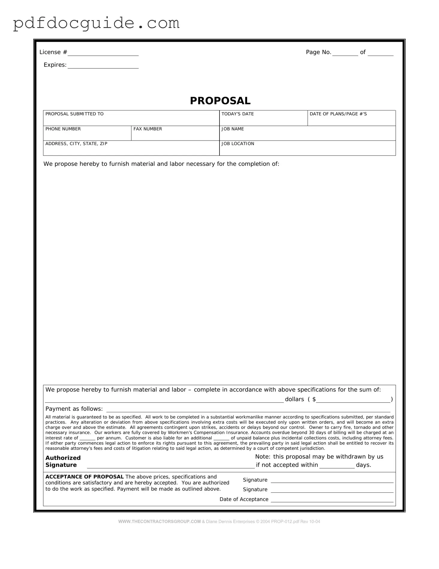Construction proposal form Form