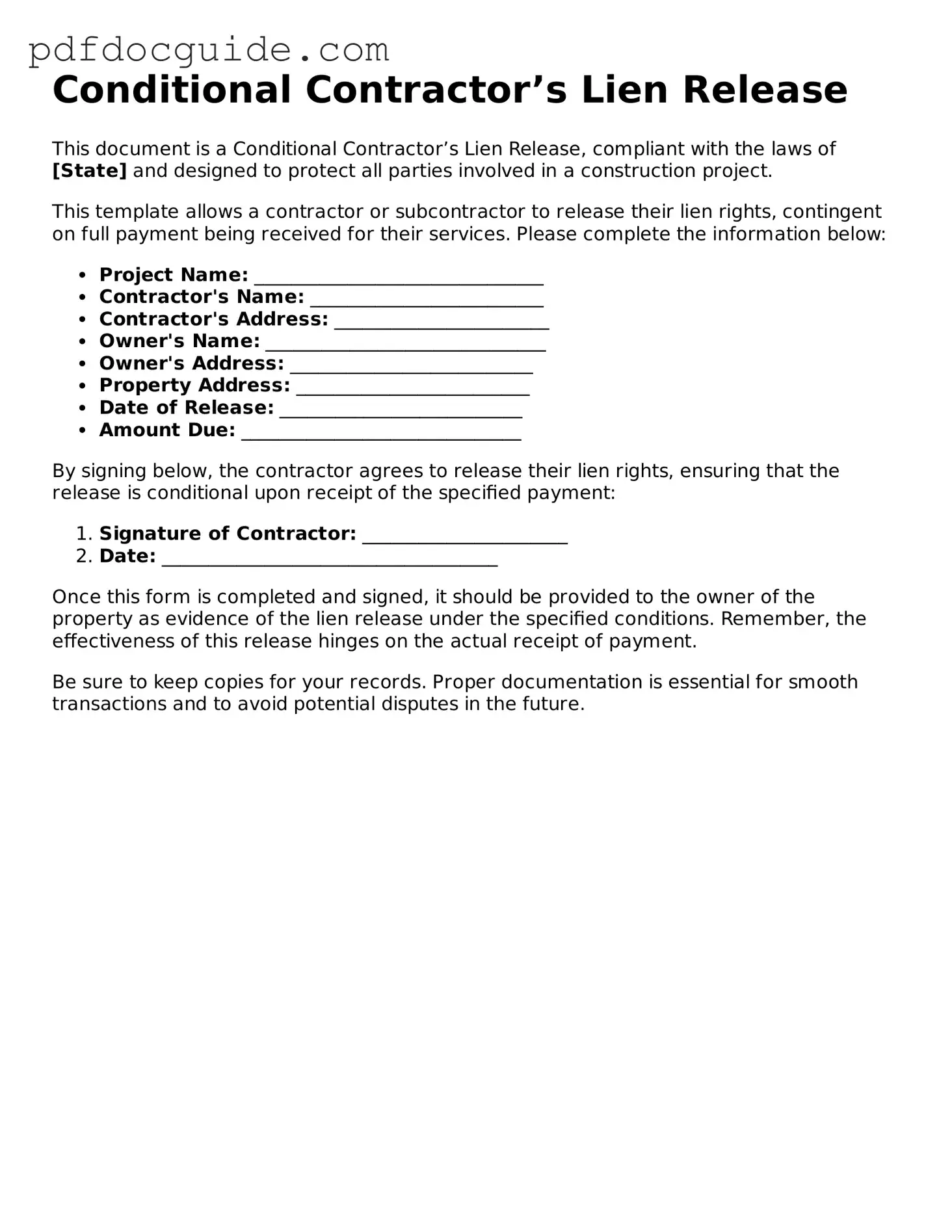 Attorney-Verified Conditional Contractor’s Lien Release Template