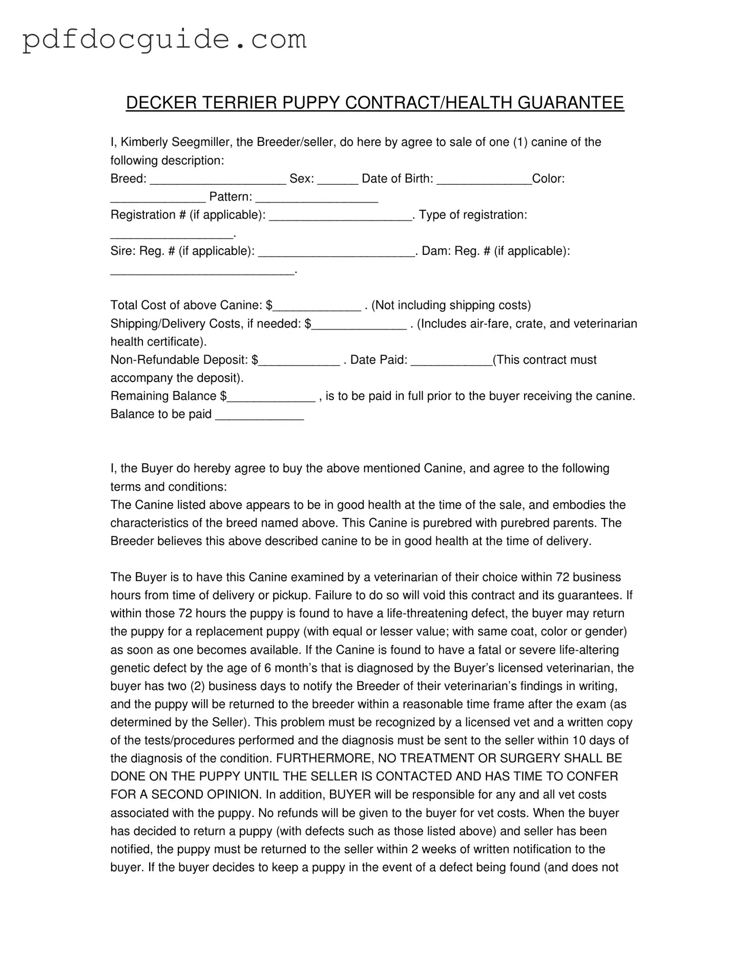 Health Guarantee Form