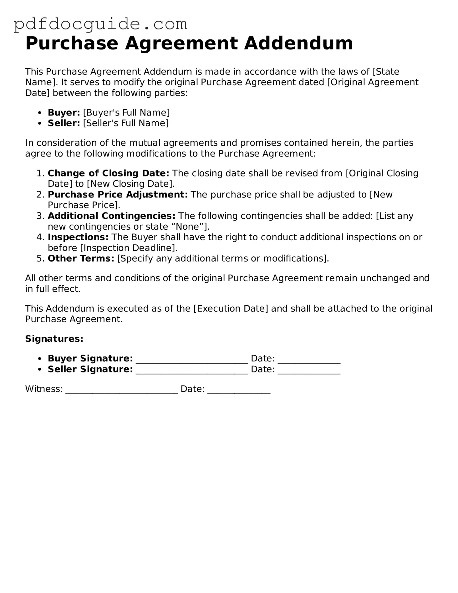 Attorney-Verified Purchase Agreement Addendum Template