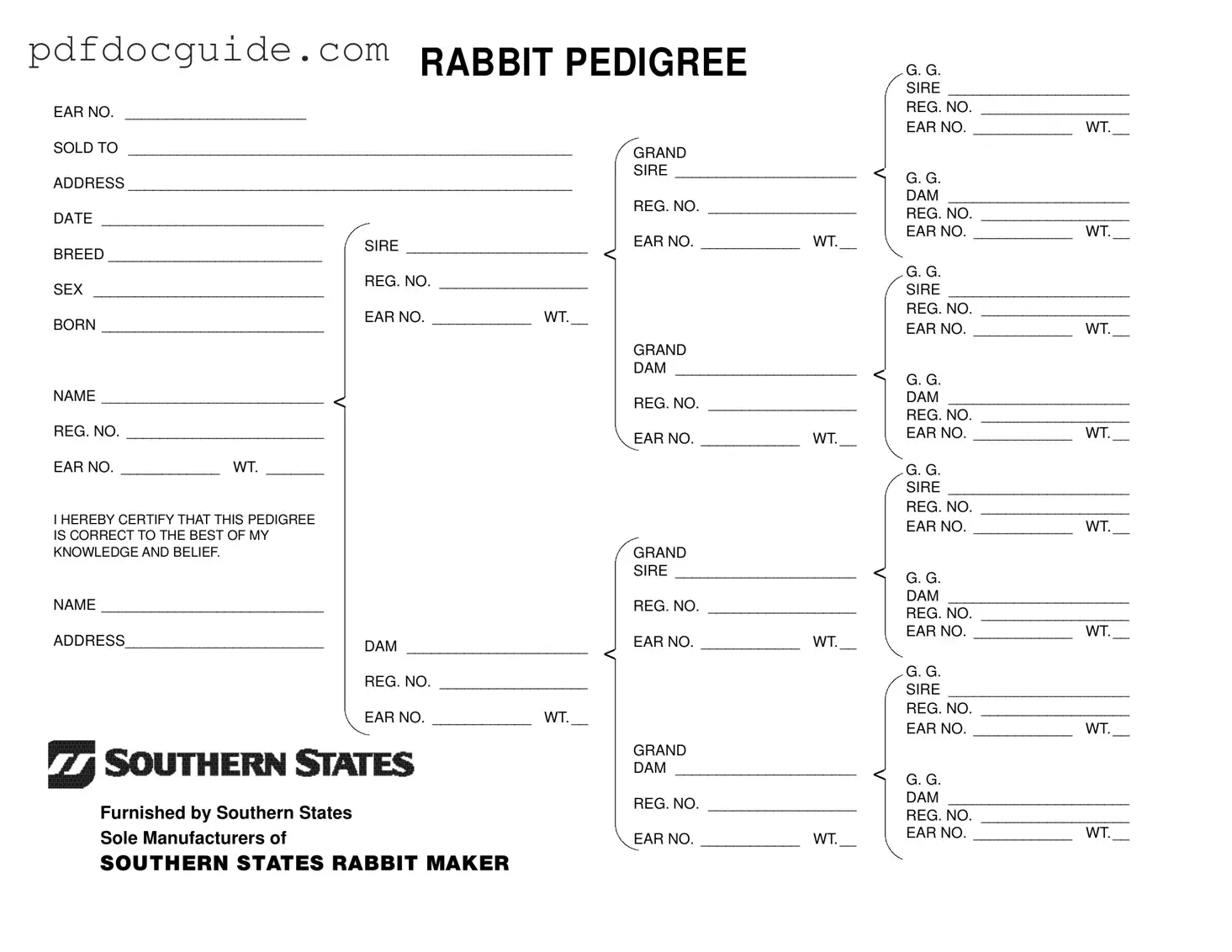 Rabbit Pedigree Form