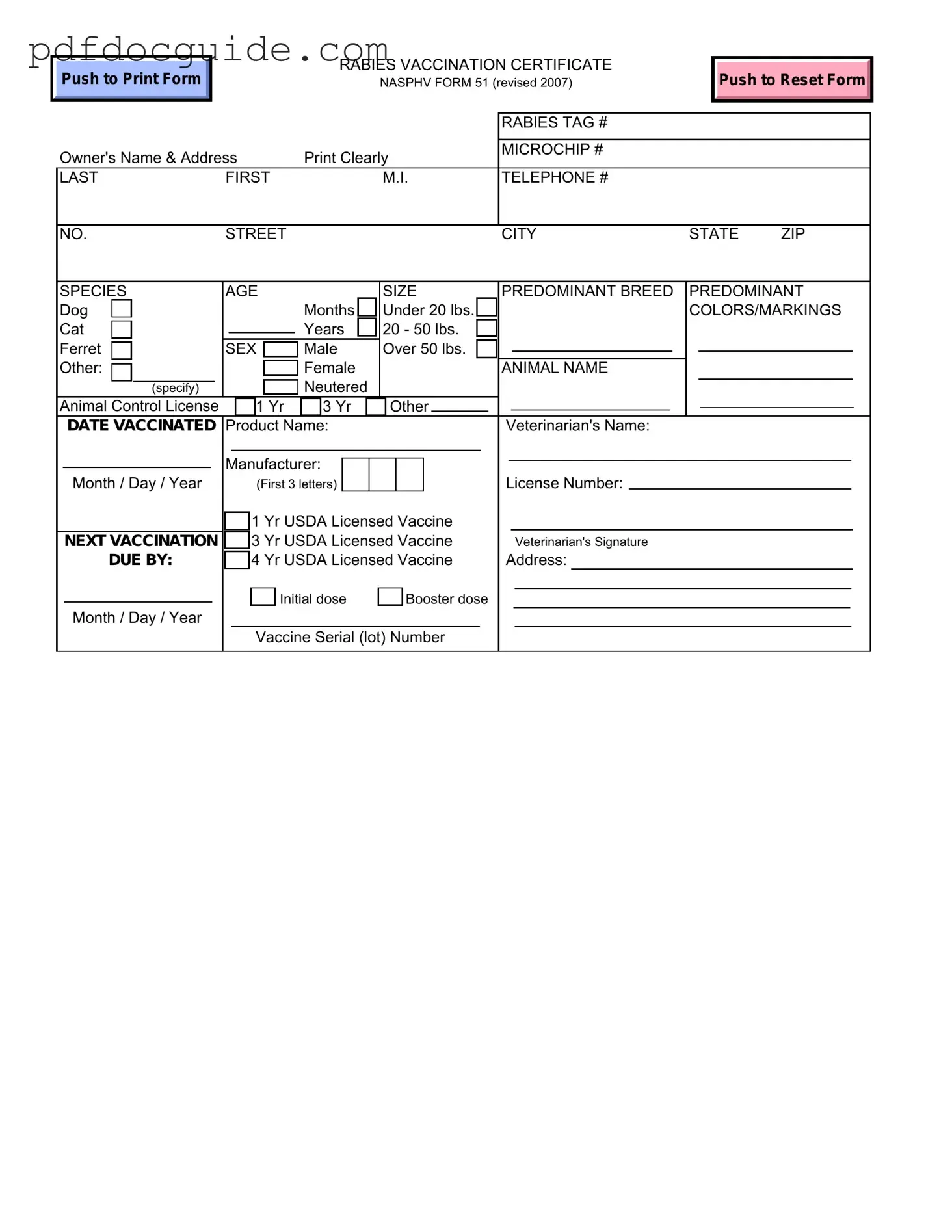Rabies Certificate Form