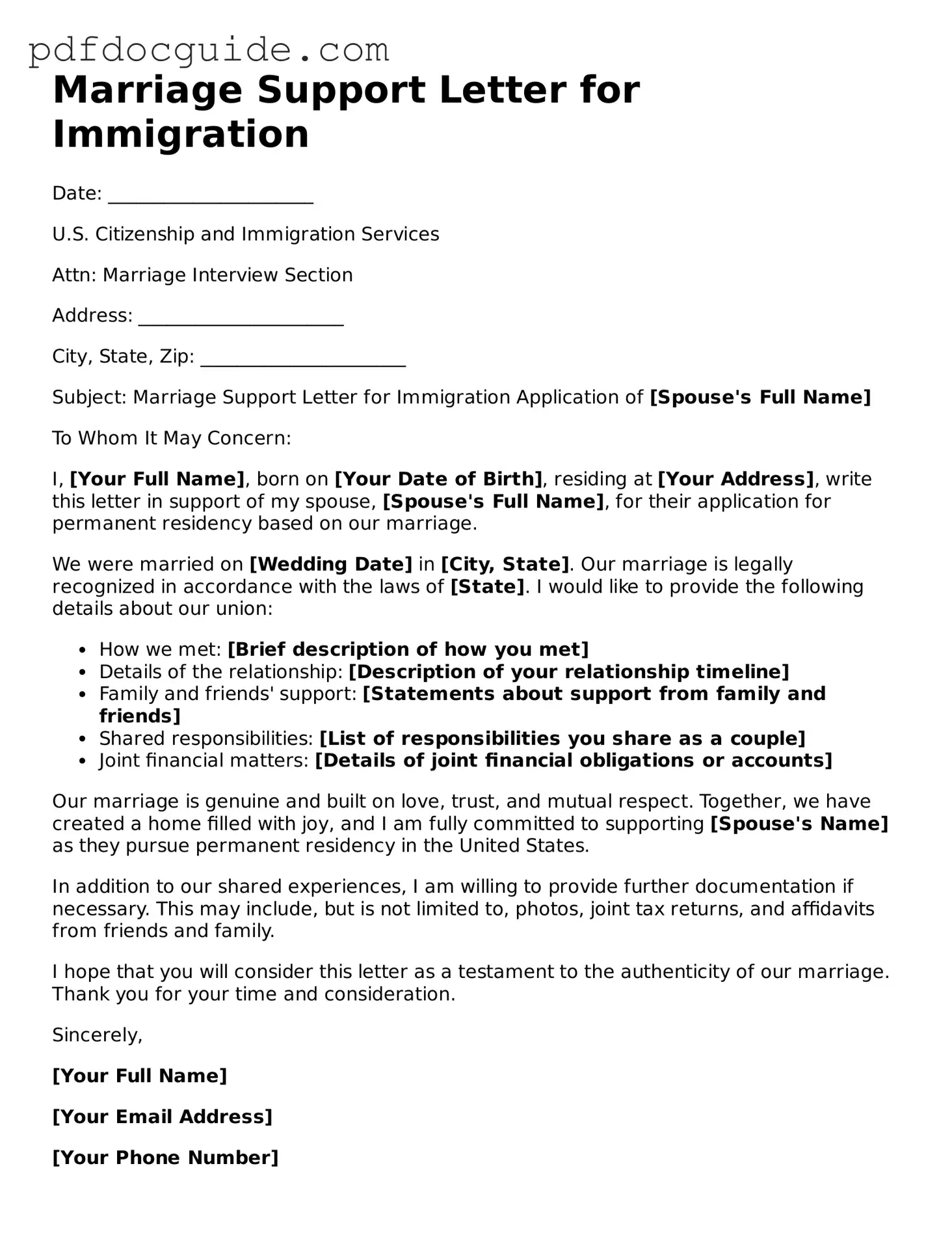 Attorney-Verified Marriage Support Letter for Immigration Template