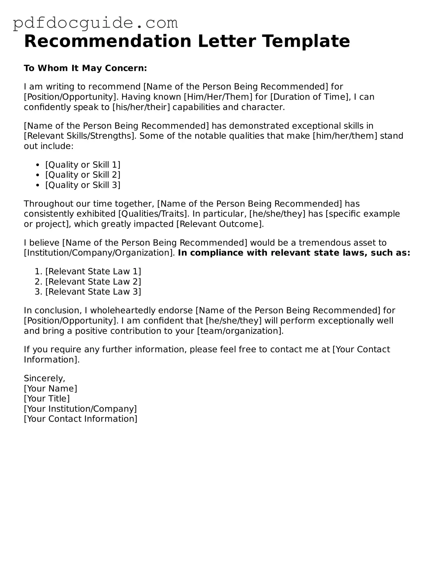 Attorney-Verified Recommendation Letter Template